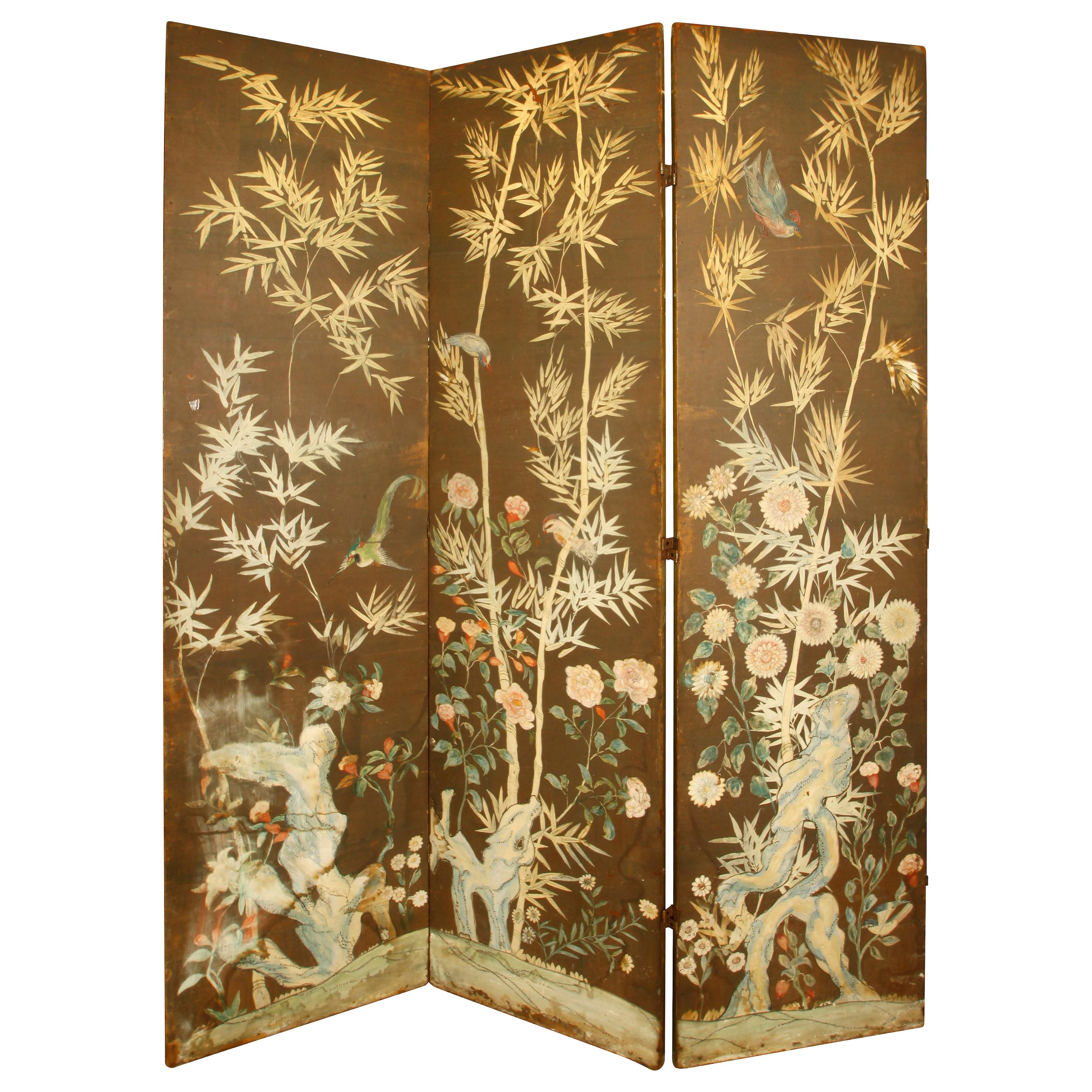 Vintage ThreePanel Hand Painted Screen at 1stDibs