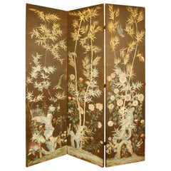 Vintage Three-Panel Hand Painted Screen