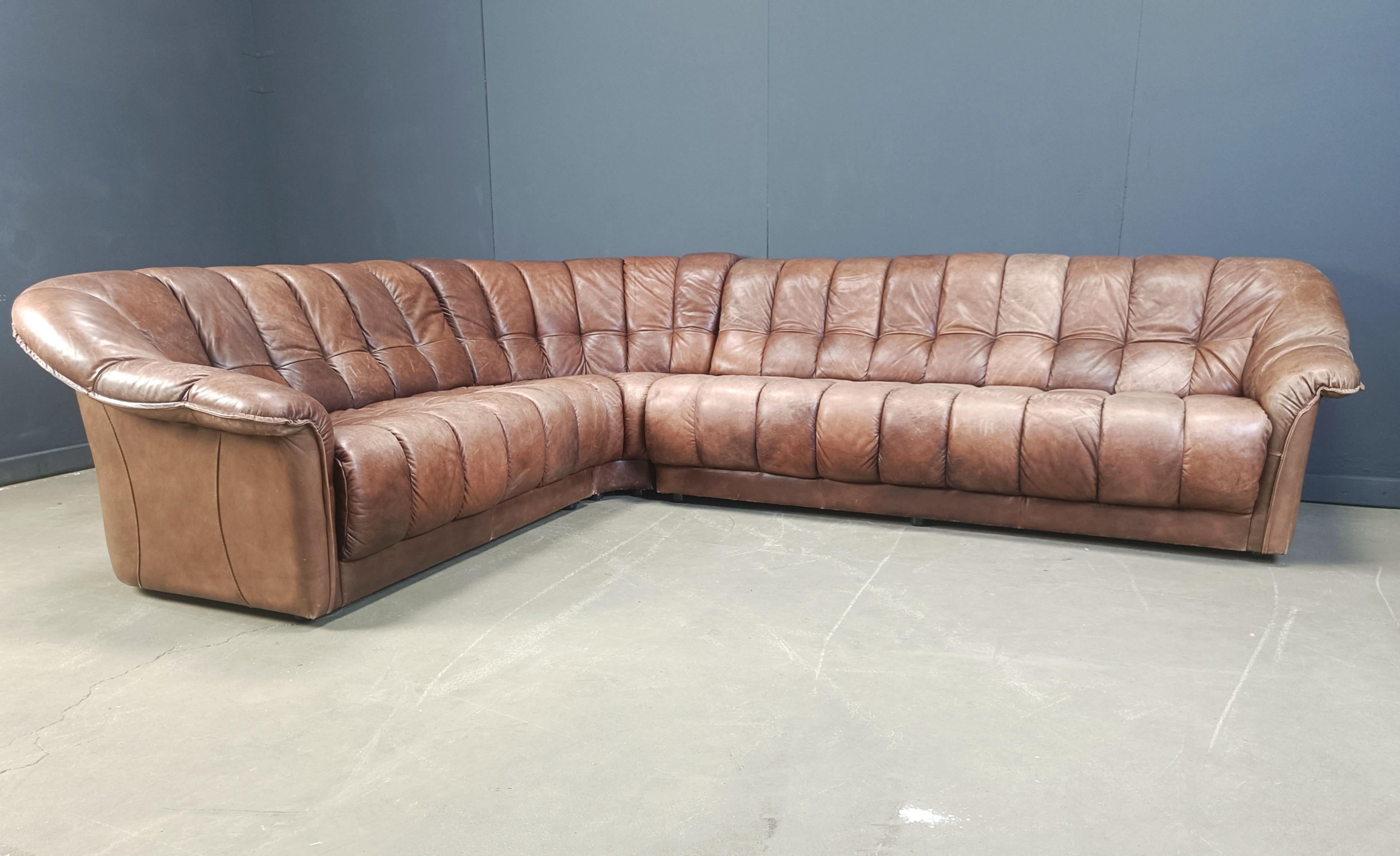 Vintage three part leather sofa, 1970s For Sale 3