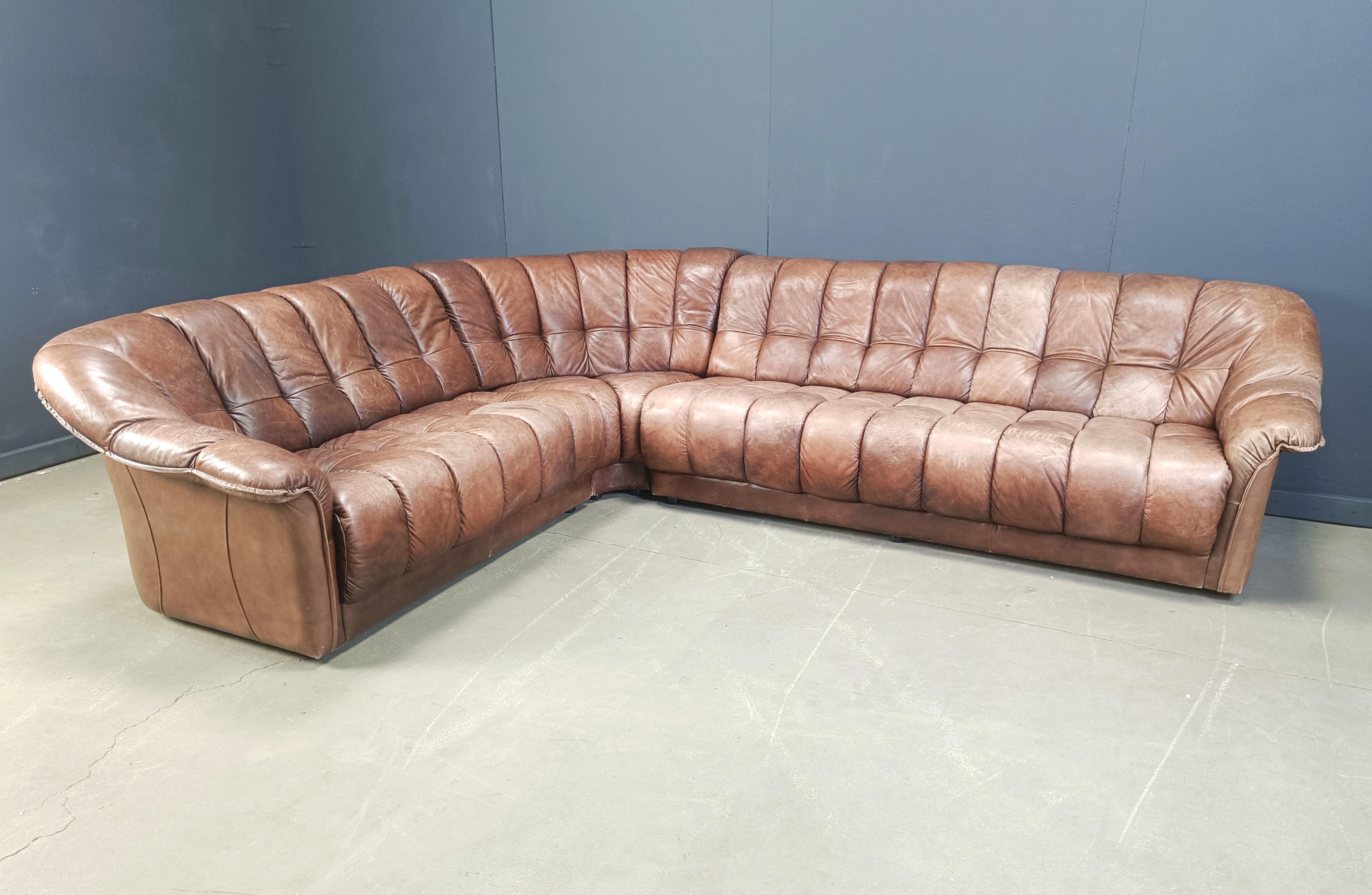 Vintage three part leather sofa, 1970s For Sale 4