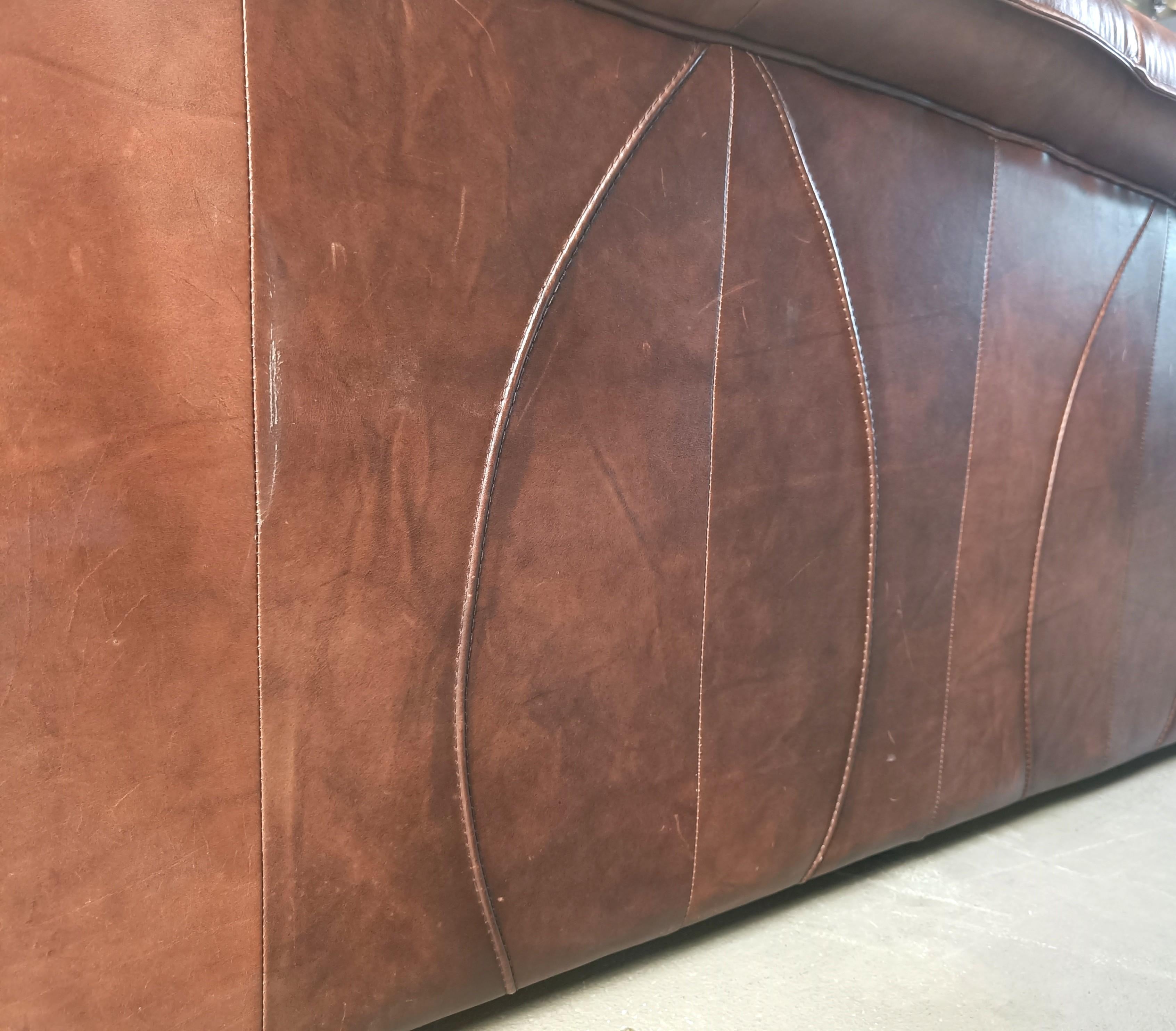 Mid-Century Modern Vintage three part leather sofa, 1970s For Sale