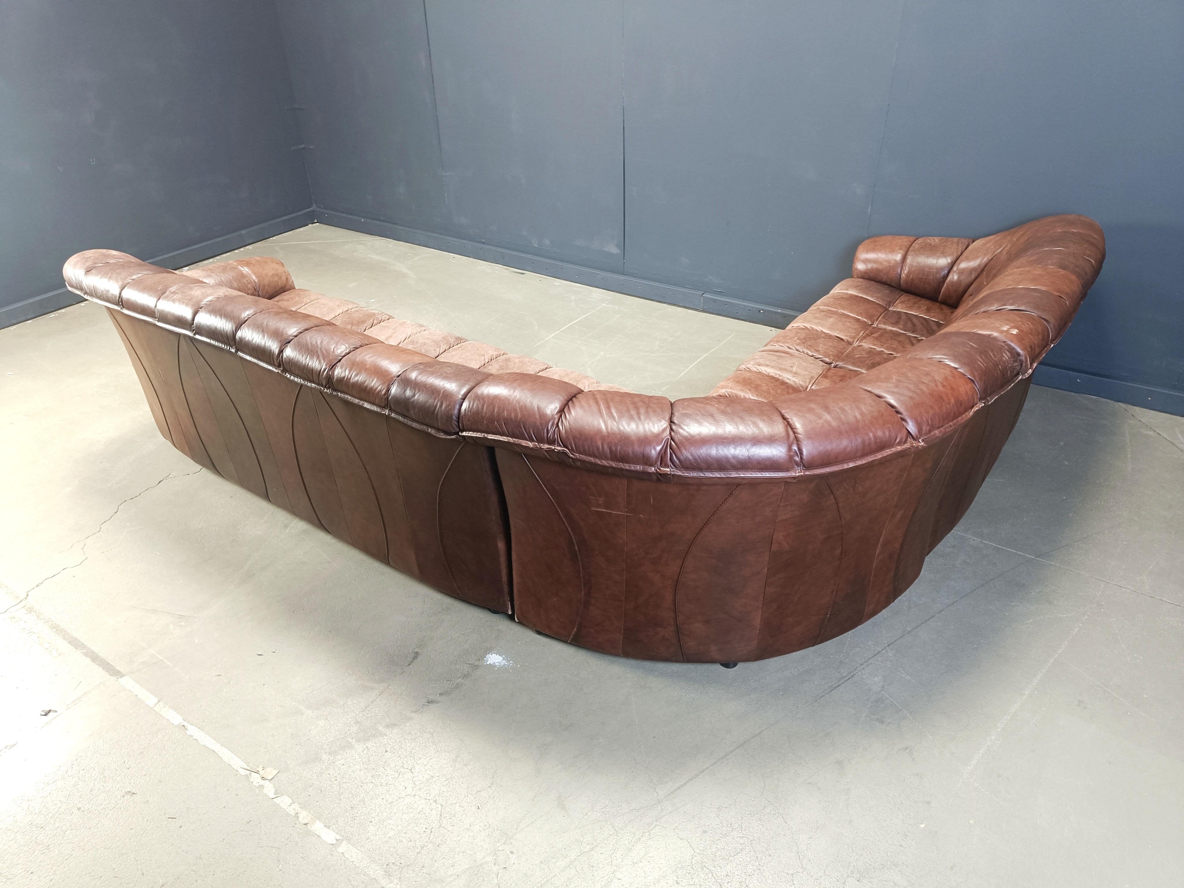 German Vintage three part leather sofa, 1970s For Sale