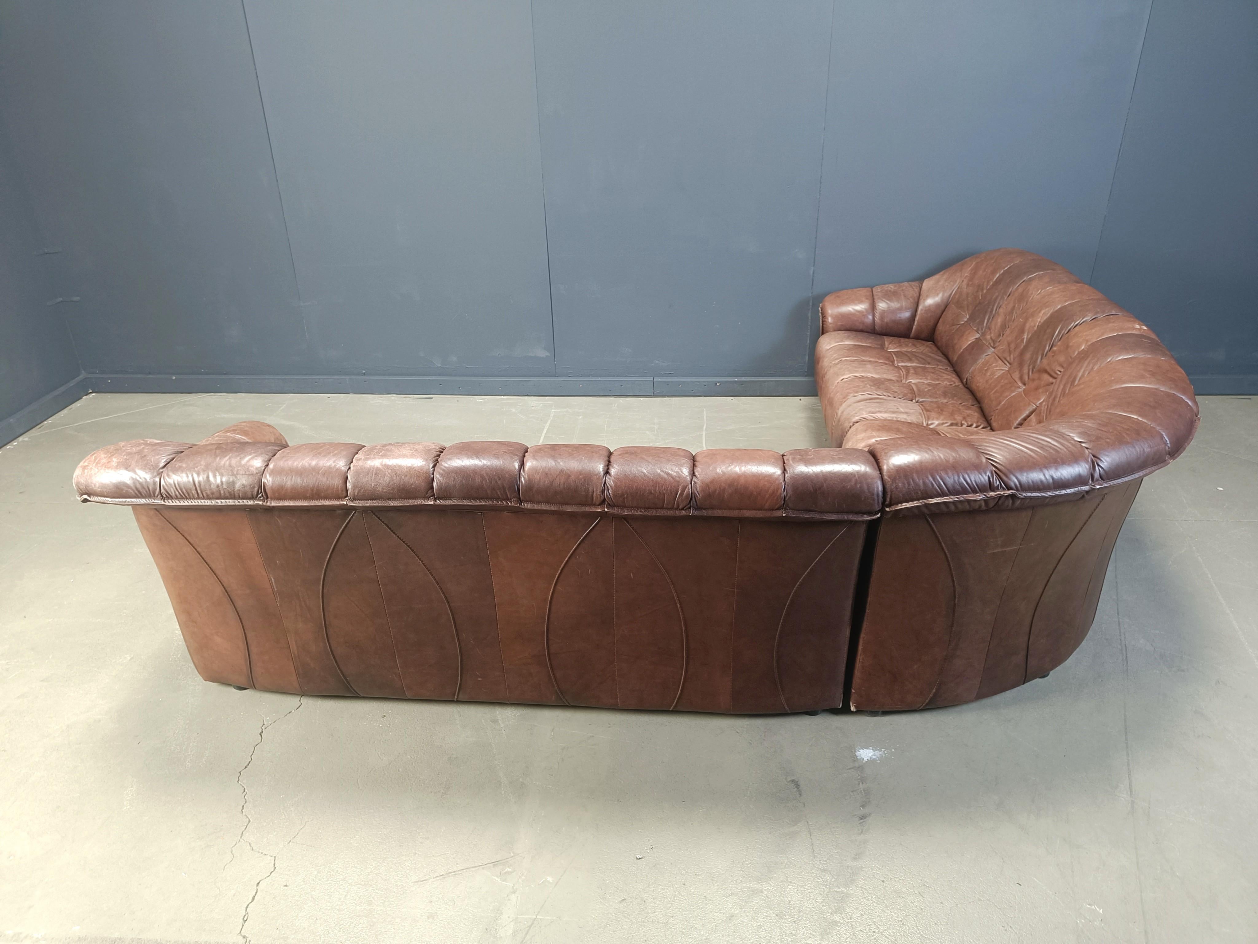 Late 20th Century Vintage three part leather sofa, 1970s For Sale