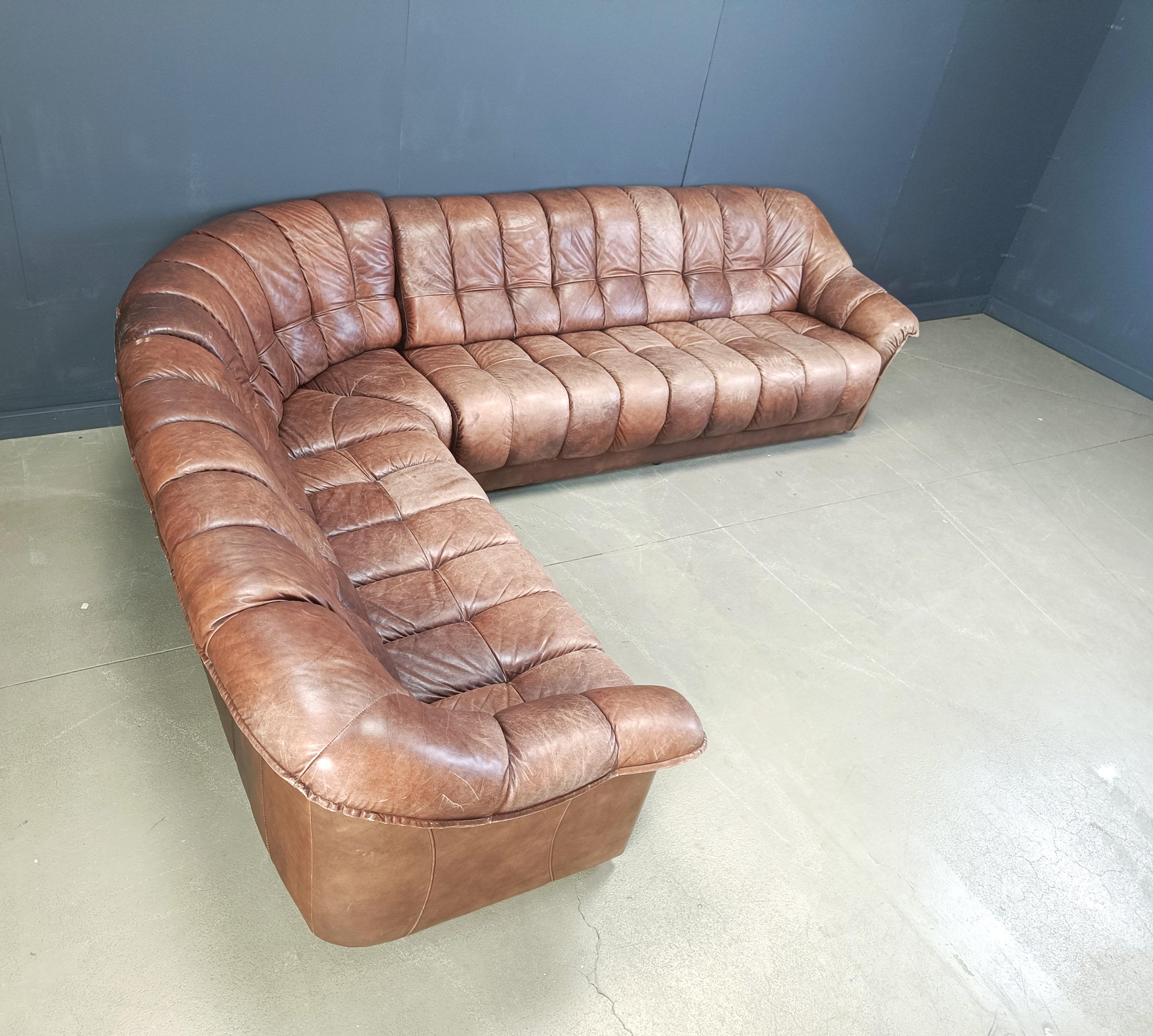 Leather Vintage three part leather sofa, 1970s For Sale