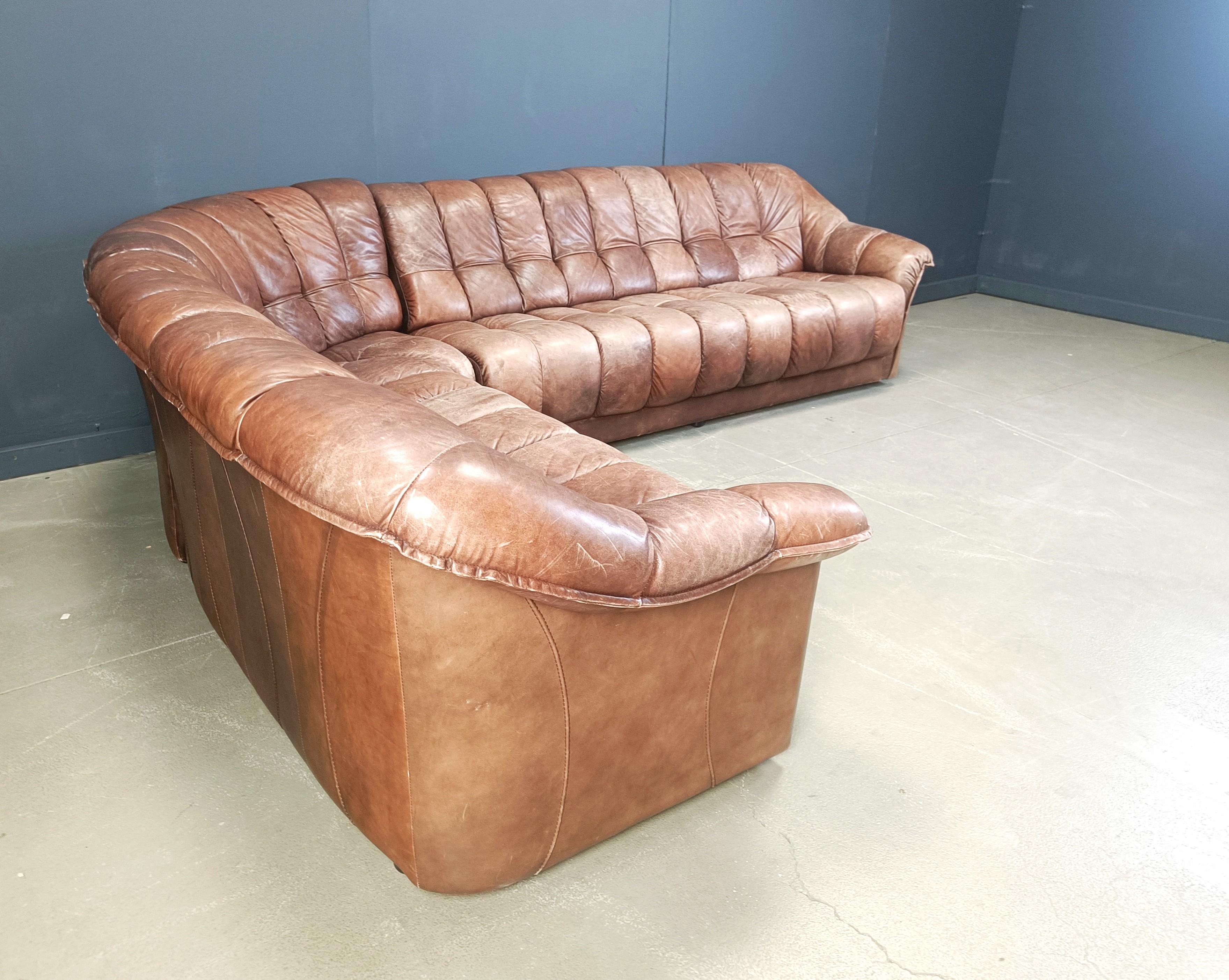 Vintage three part leather sofa, 1970s For Sale 1