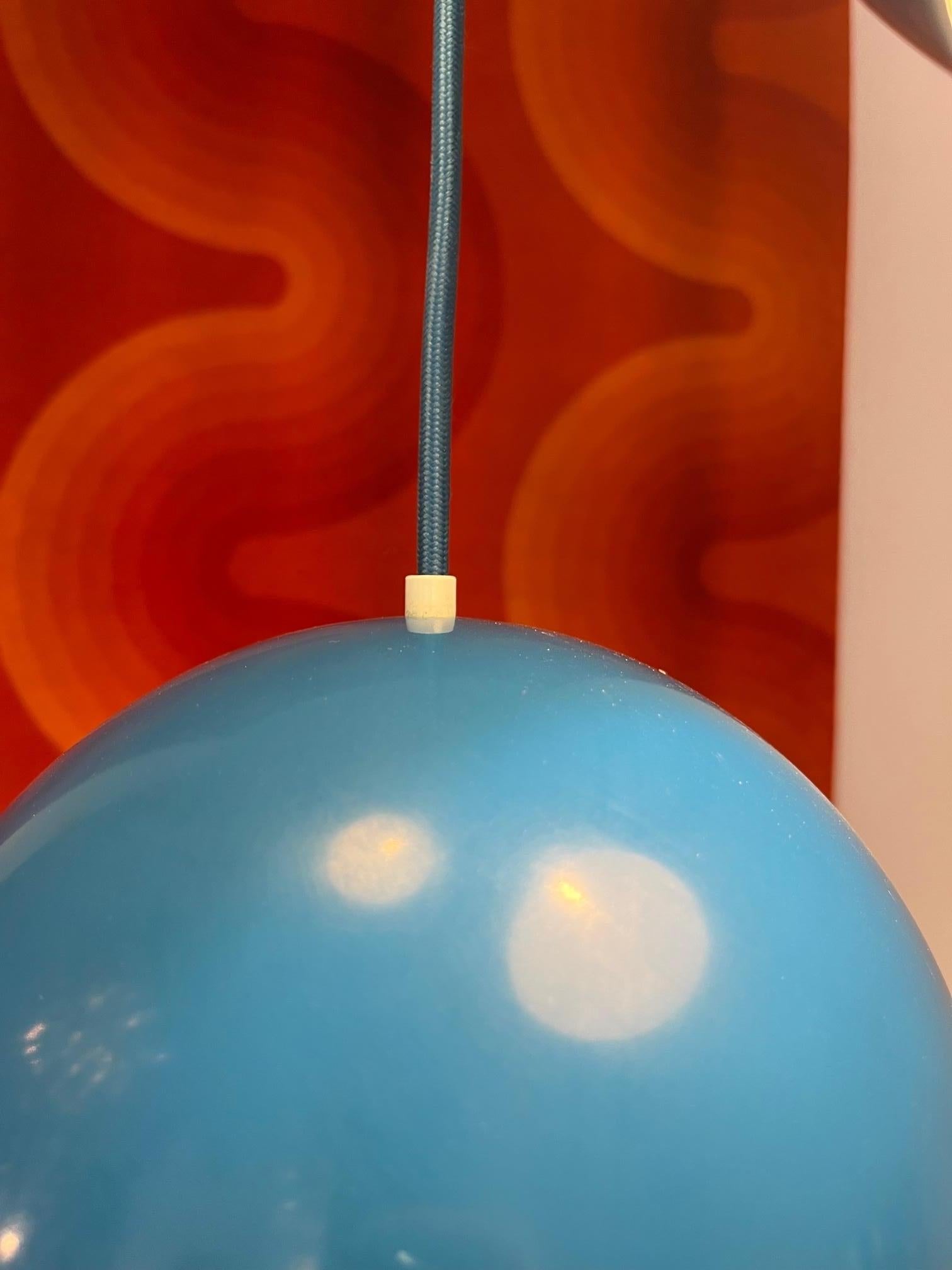 Mid-20th Century Vintage Three Pendant Lamp Turquoise Blue Topan by Verner Panton ca. 1959 For Sale