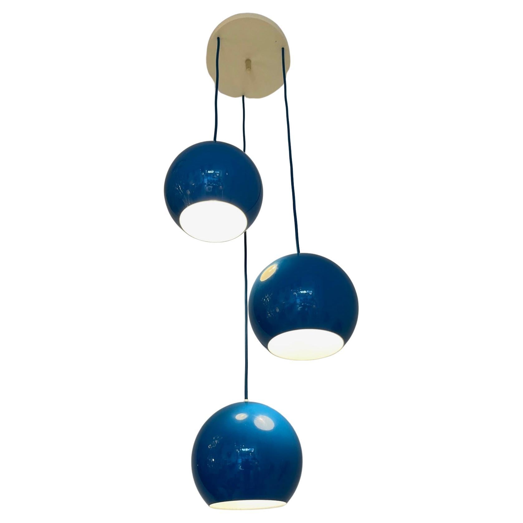 Vintage Three Pendant Lamp Turquoise Blue Topan by Verner Panton ca. 1959 For Sale