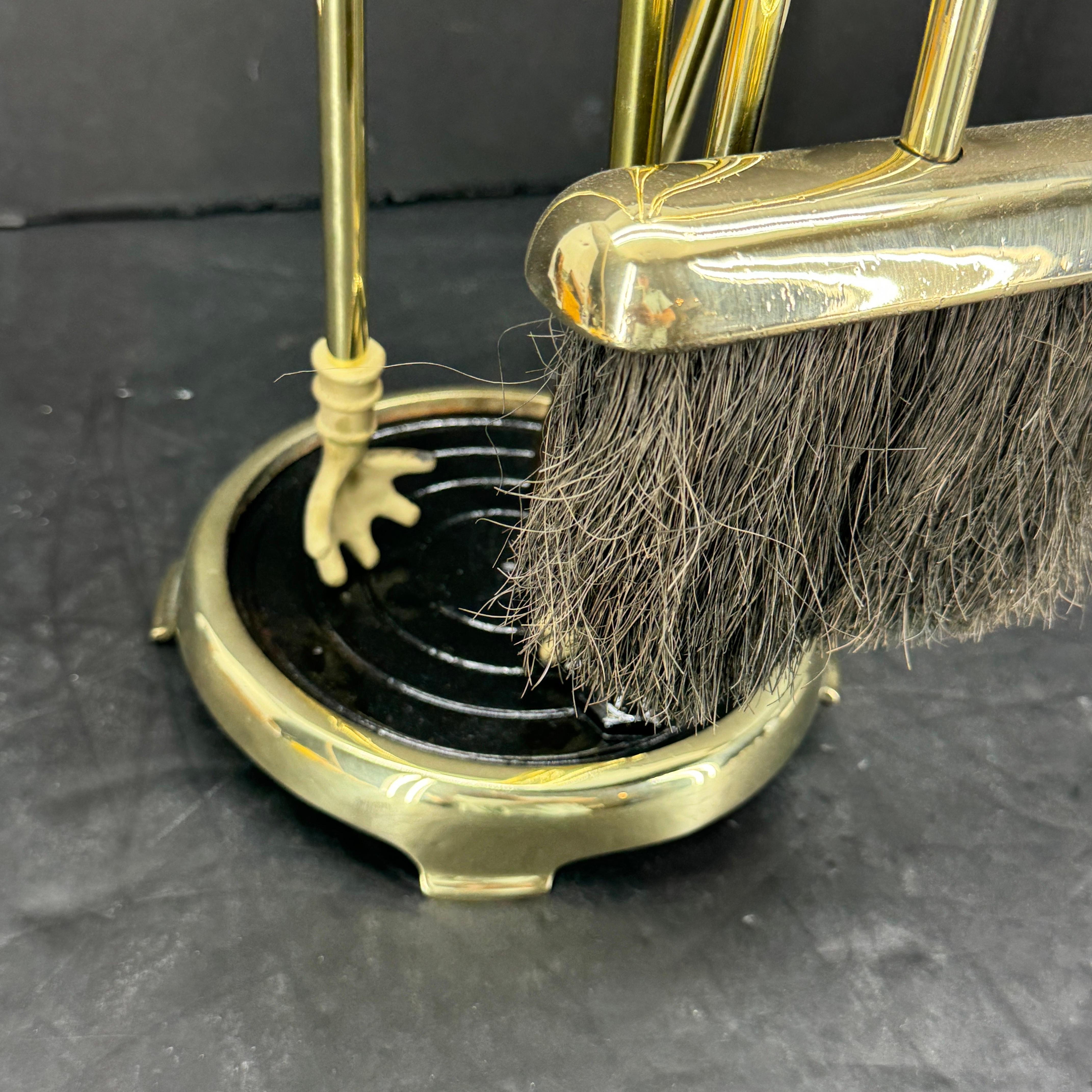 Vintage Three Piece Set of Brass Fireplace Tools 3