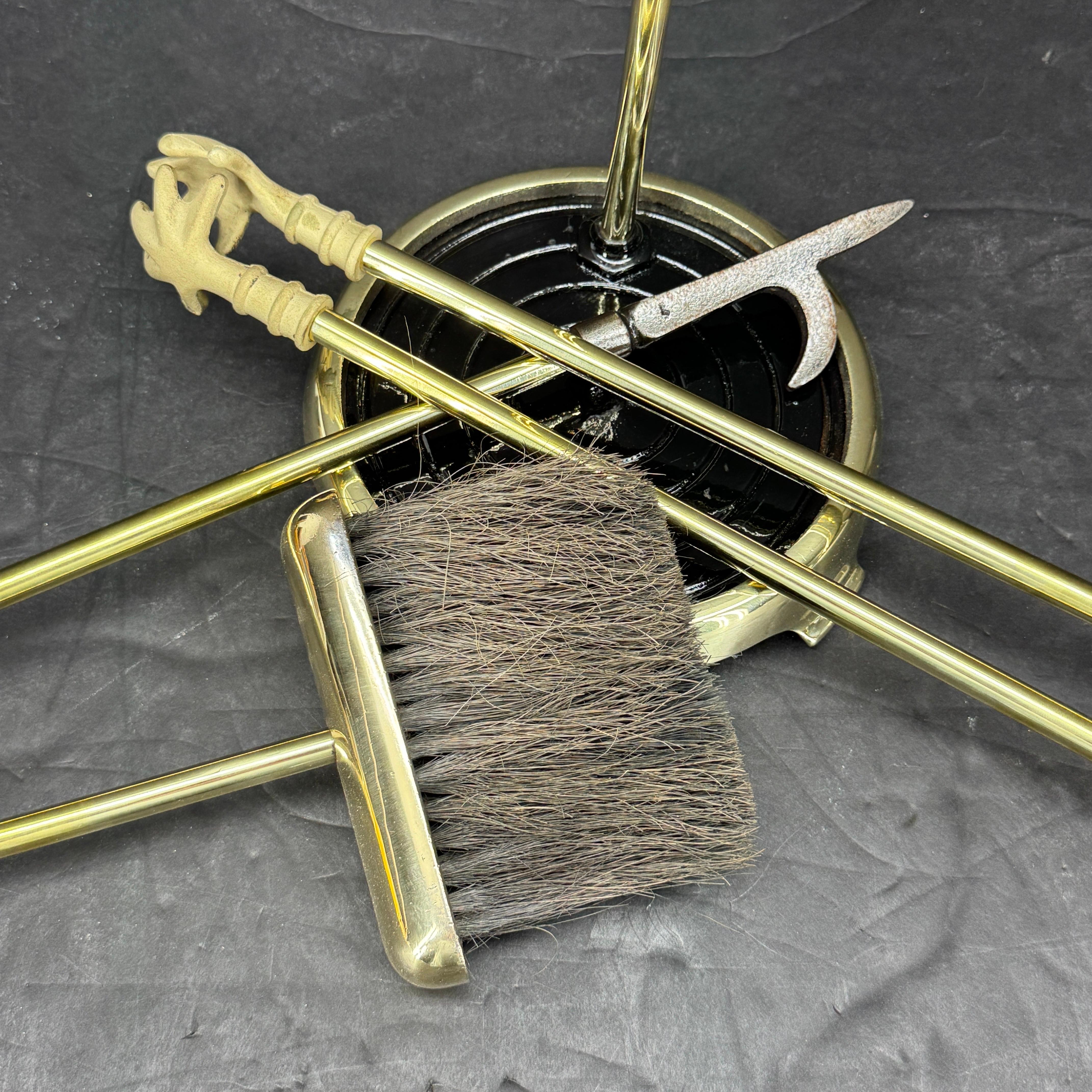 Vintage Three Piece Set of Brass Fireplace Tools 4