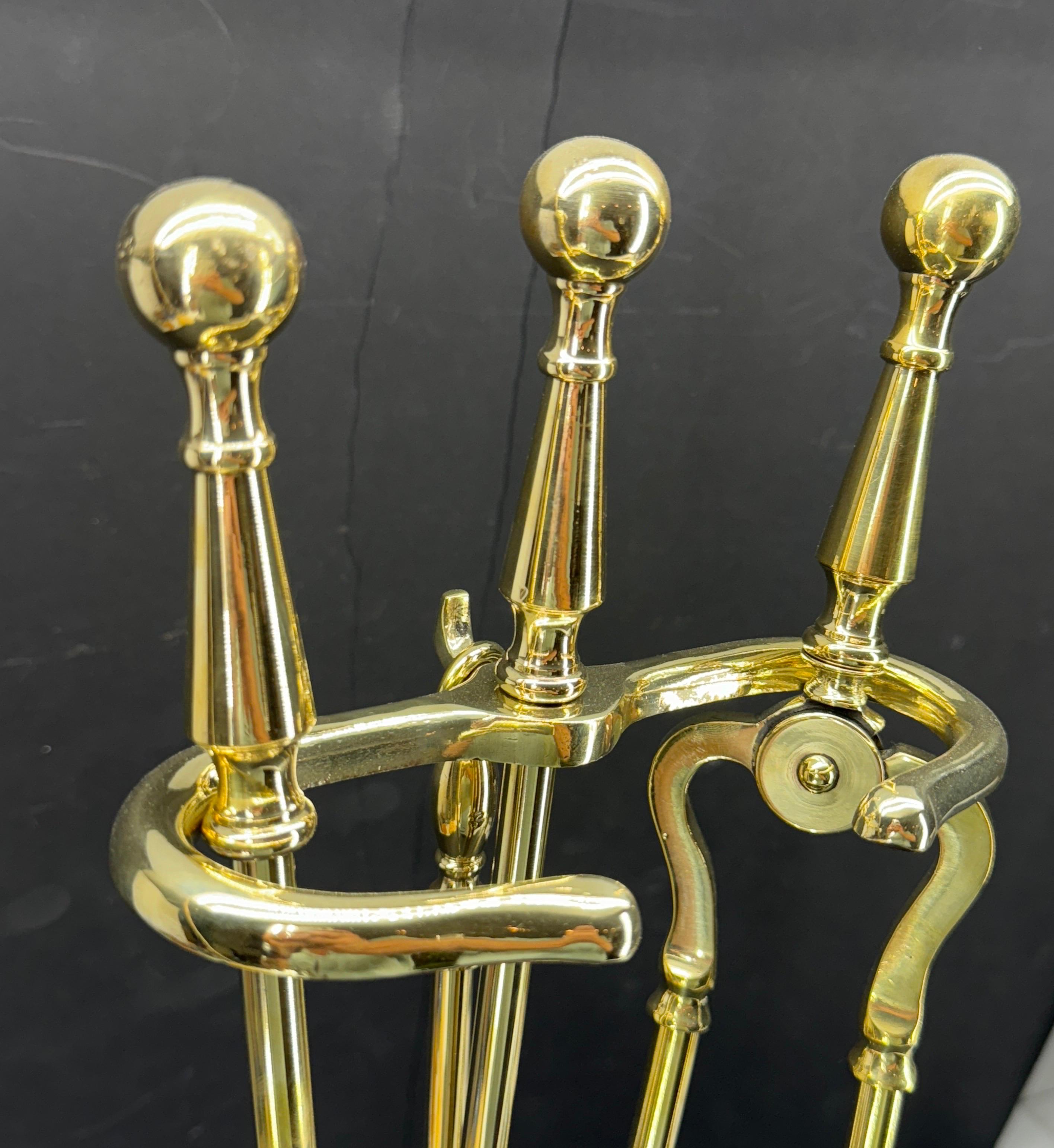 Empire Vintage Three Piece Set of Brass Fireplace Tools