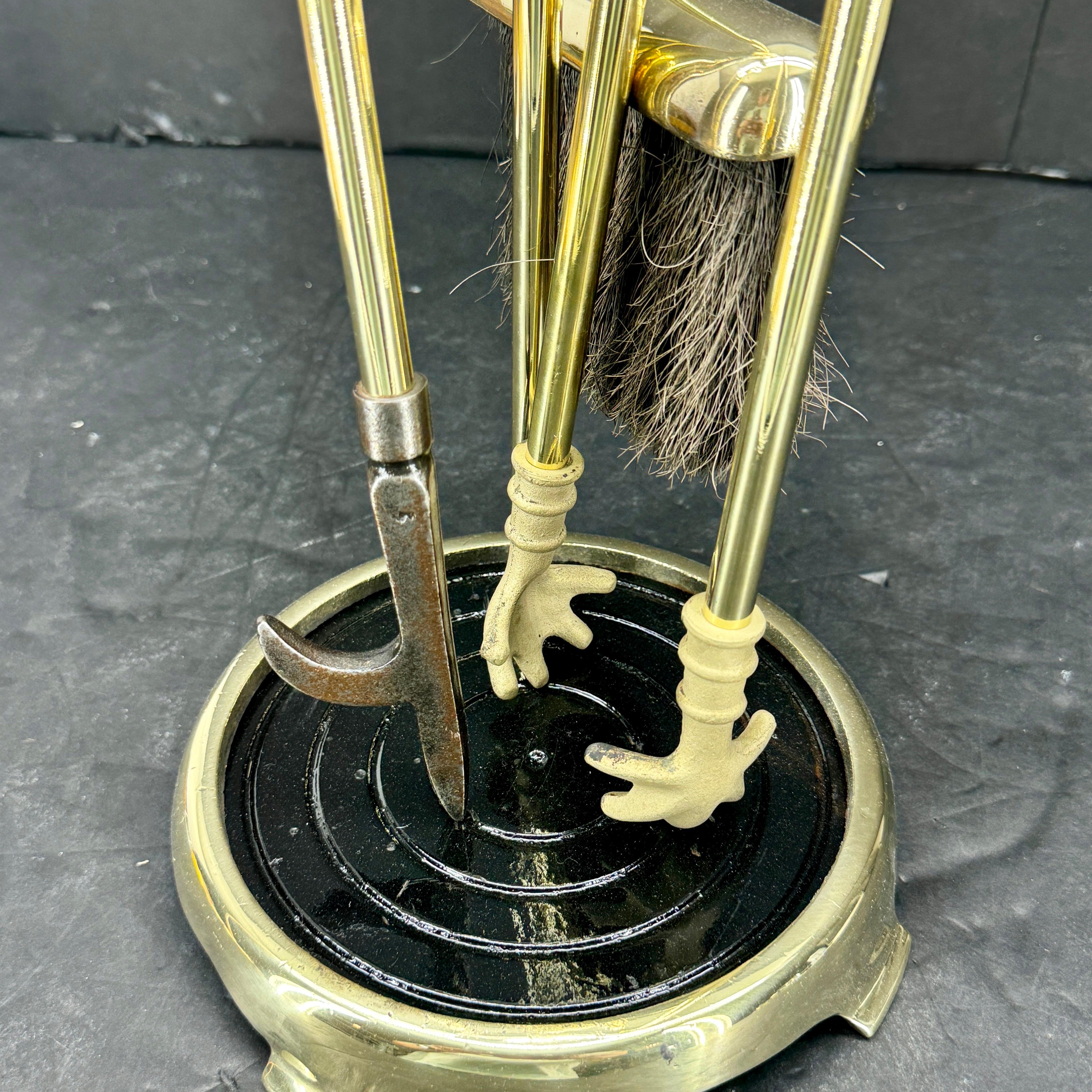 American Vintage Three Piece Set of Brass Fireplace Tools