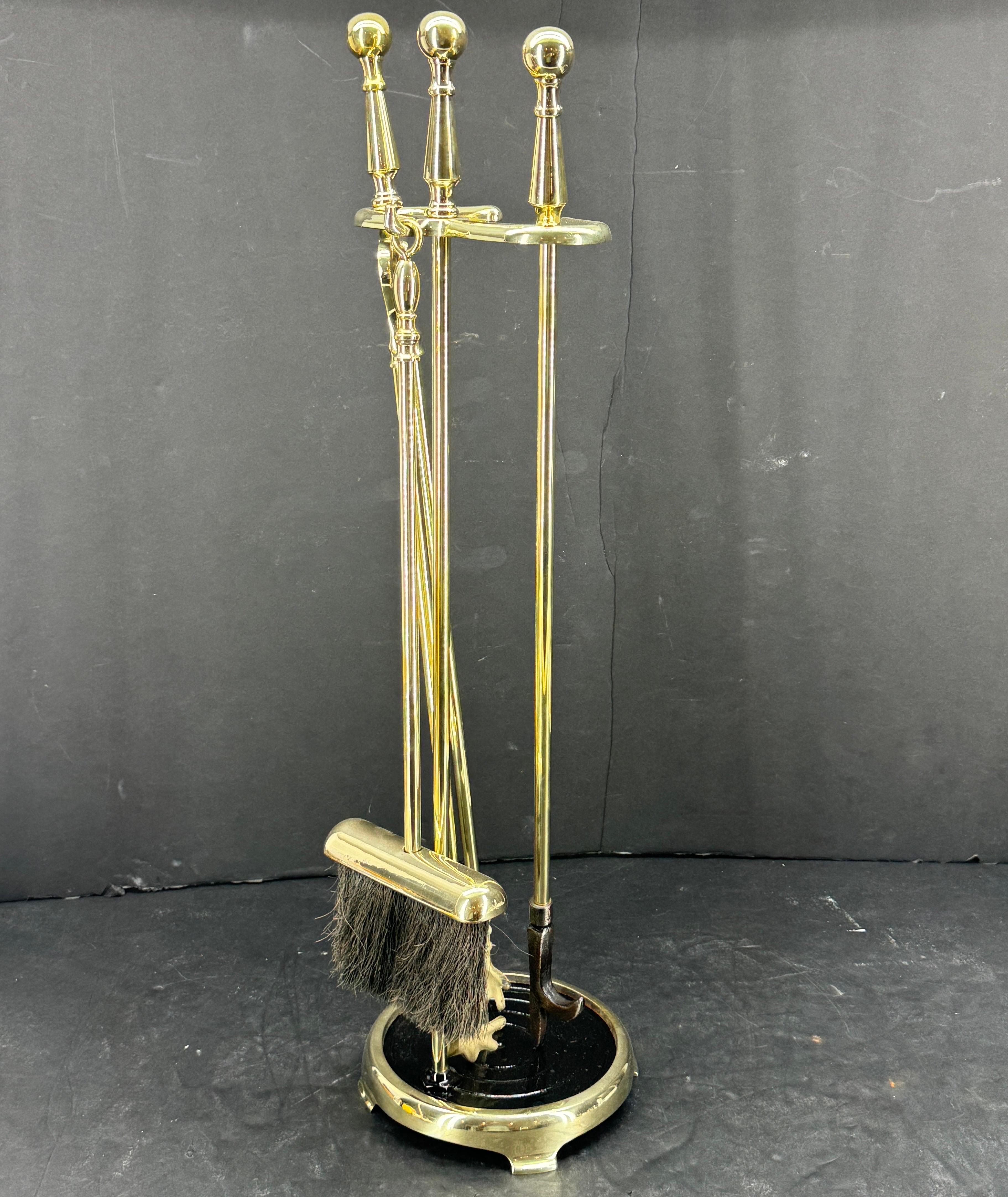 Hand-Crafted Vintage Three Piece Set of Brass Fireplace Tools