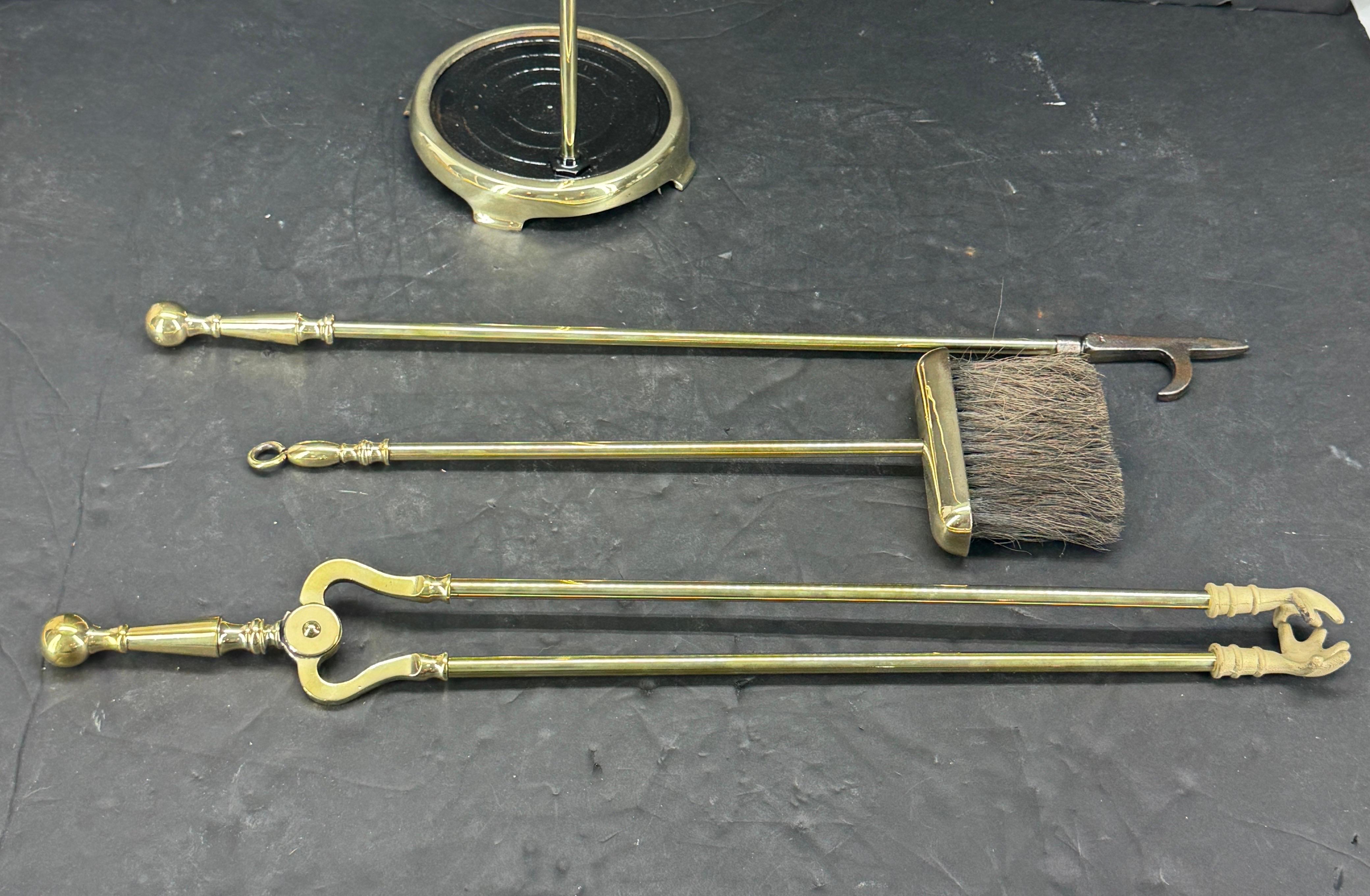 Vintage Three Piece Set of Brass Fireplace Tools 1