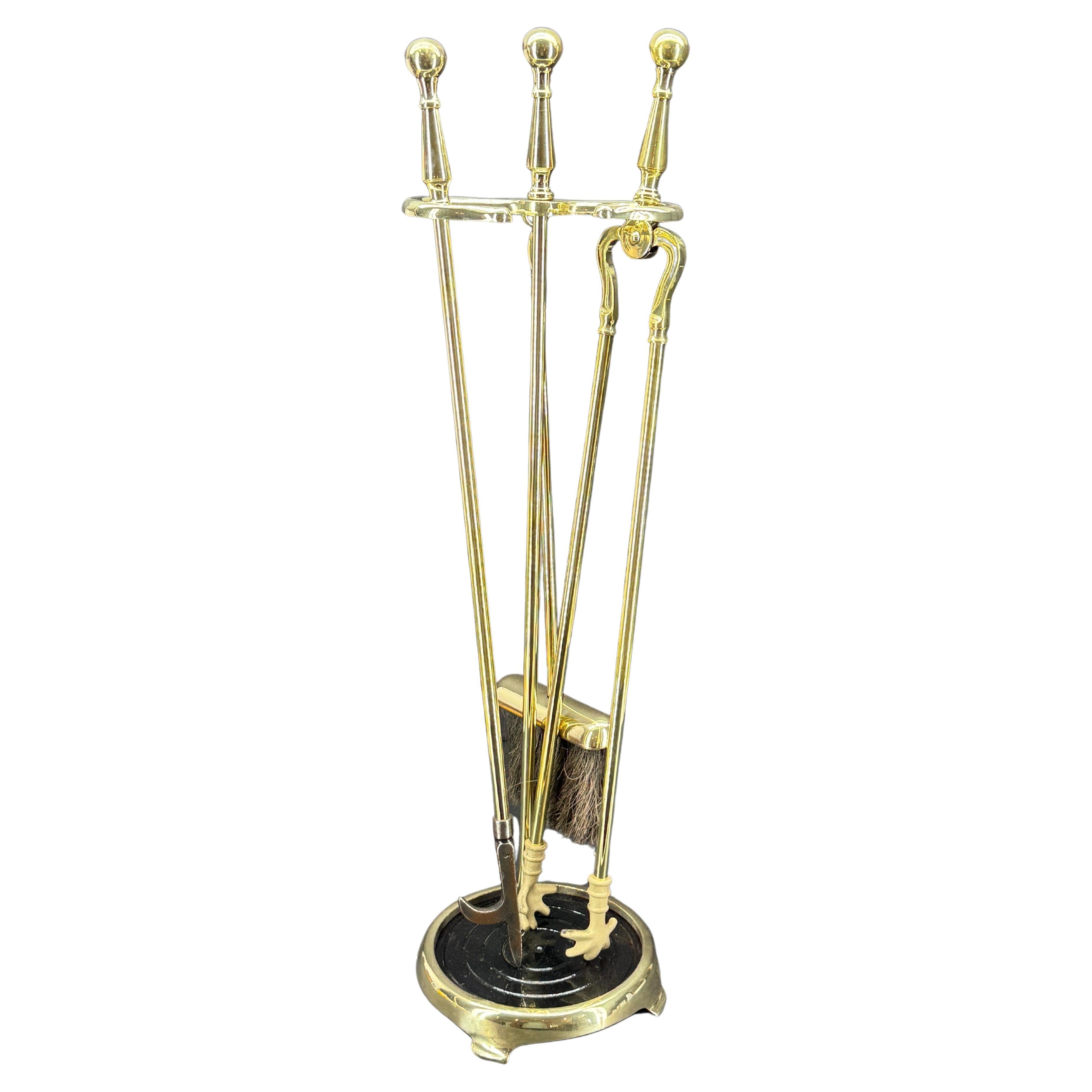 Vintage Three Piece Set of Brass Fireplace Tools