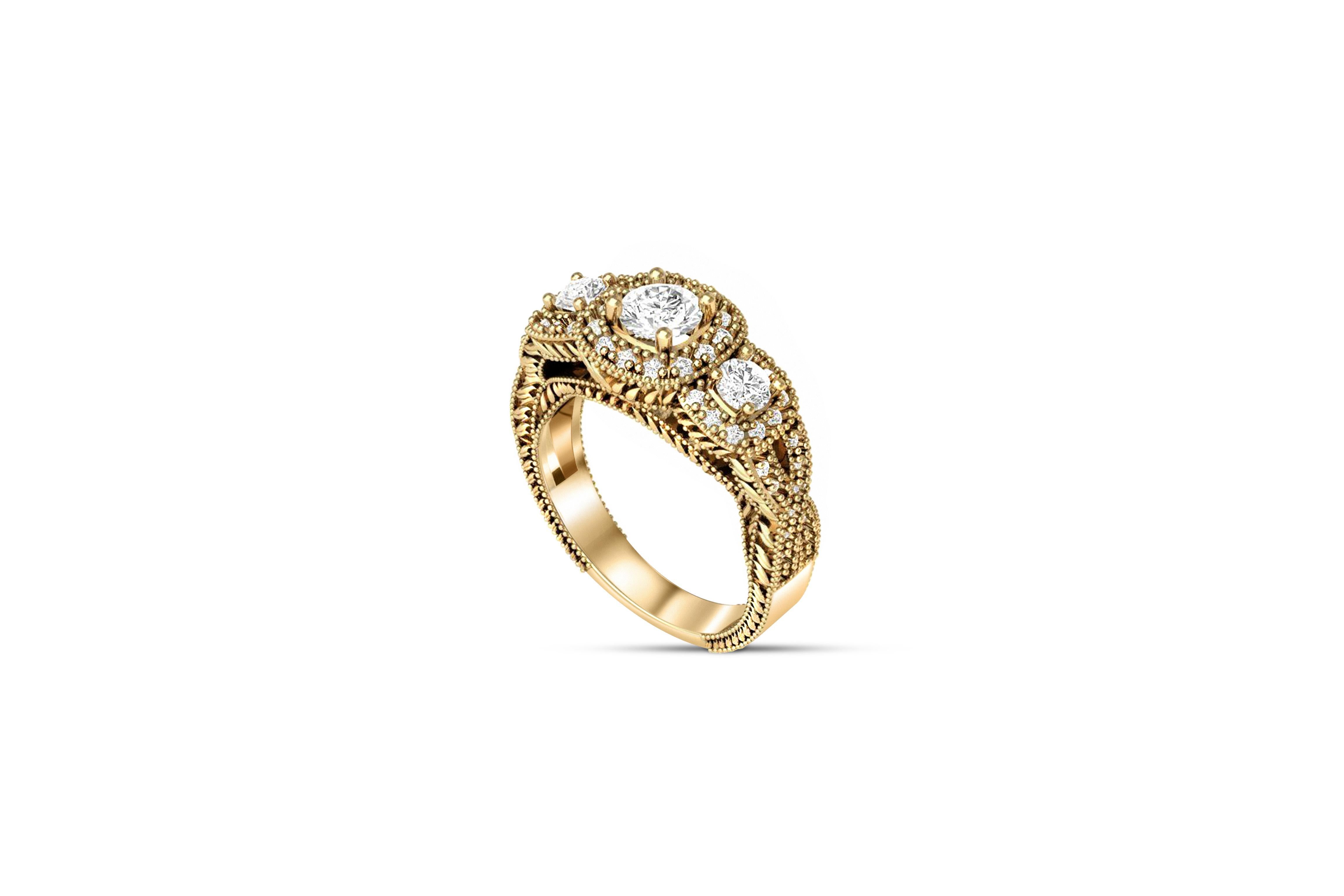 Vintage three Round Moissanite Engagement 14k Gold Ring 2