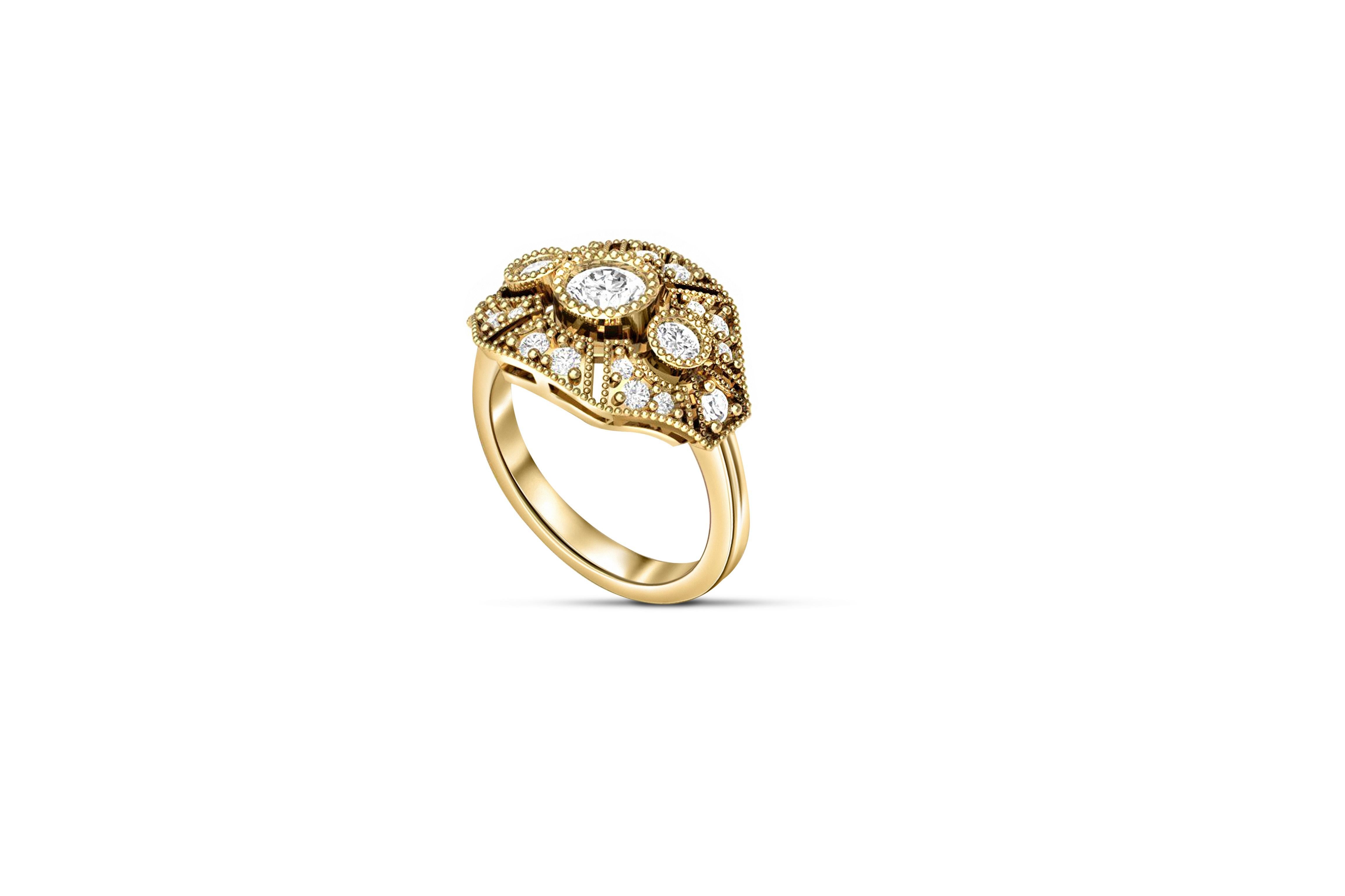 Vintage drei Runde Moissanite Verlobungsring 14k Gold () 2
