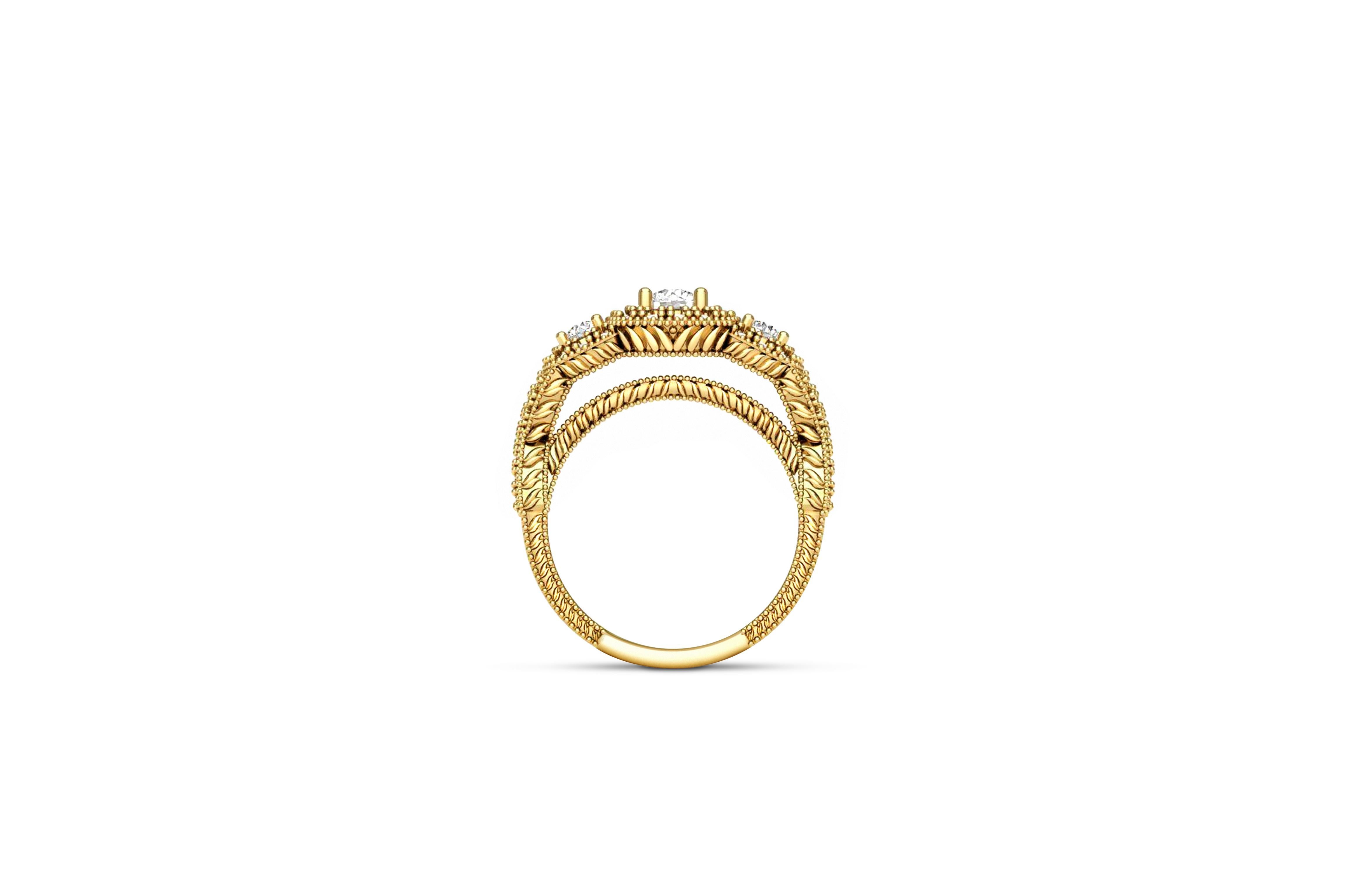 Vintage three Round Moissanite Engagement 14k Gold Ring 3