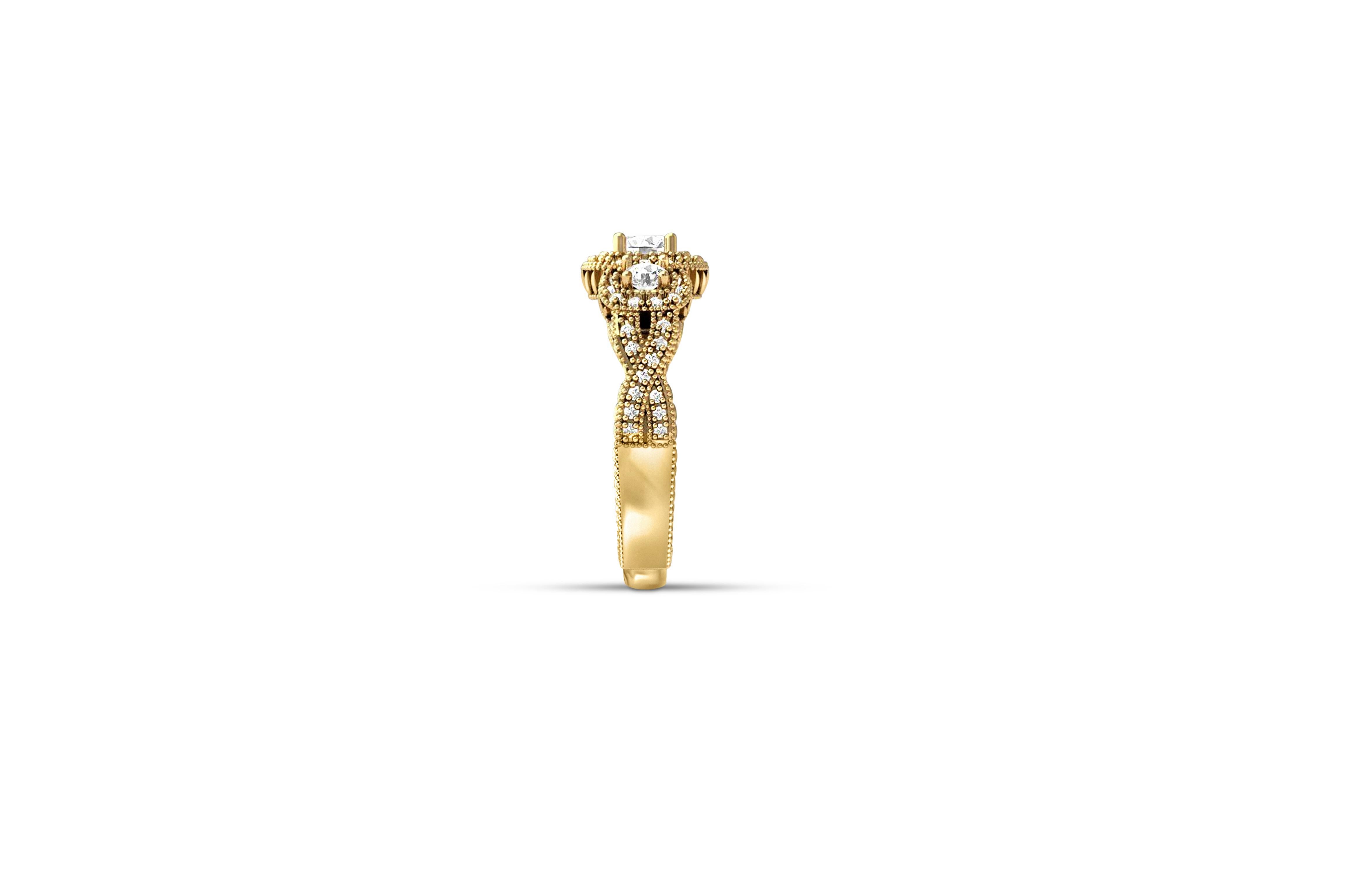 Vintage three Round Moissanite Engagement 14k Gold Ring 4
