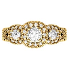 Vintage drei Runde Moissanite Verlobungsring 14k Gold
