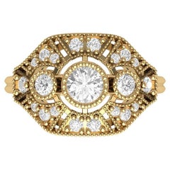 Vintage By tre Anello di fidanzamento con moissanite rotonda in oro 14k
