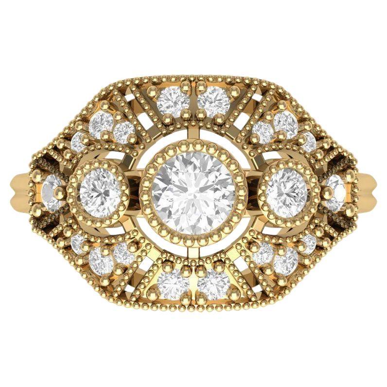 Vintage drei Runde Moissanite Verlobungsring 14k Gold
