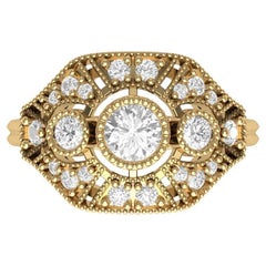 Vintage drei Runde Moissanite Verlobungsring 14k Gold
