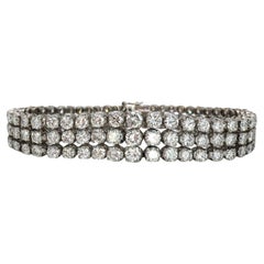Vintage Three Row Diamond and Platinum Bracelet, Circa 1980, 19.00 Carats