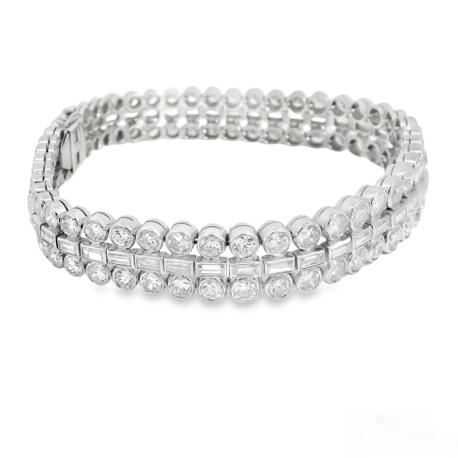 Old European Cut Vintage Three Row Diamond Tennis Bracelet For Sale