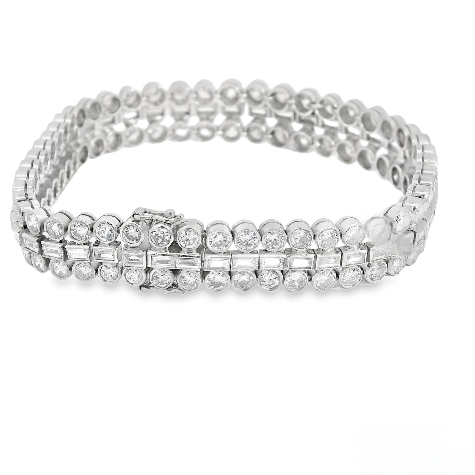 Vintage Three Row Diamond Tennis Bracelet In Good Condition For Sale In New York, NY