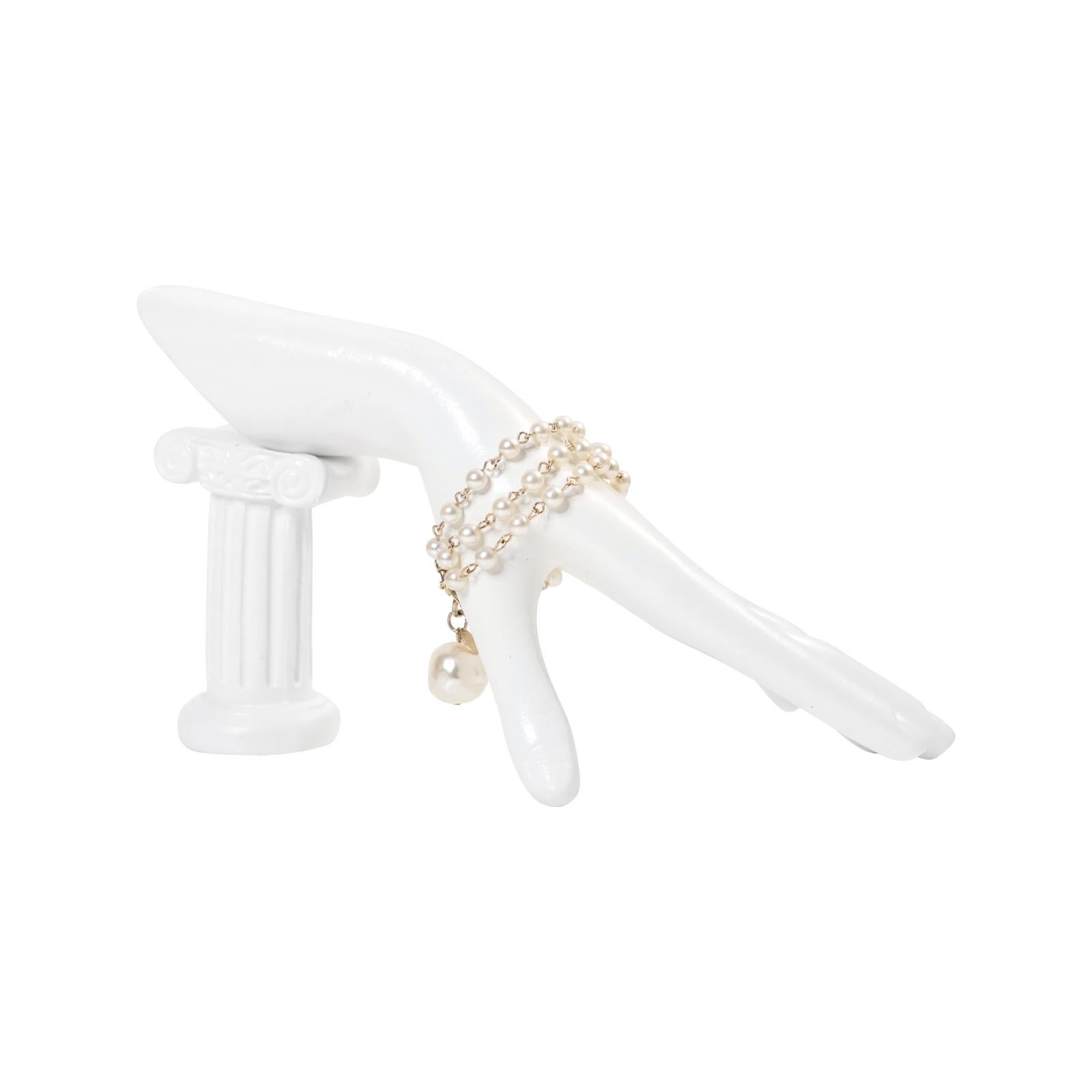 Vintage Three Row Faux Pearl Dangling Bracelet Circa 1980s In Good Condition In New York, NY