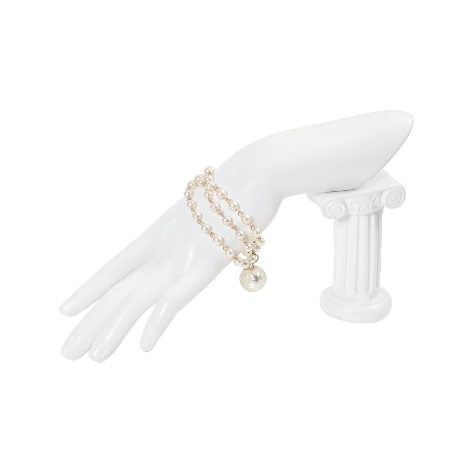 Women's Vintage Three Row Faux Pearl Dangling Bracelet Circa 1980s