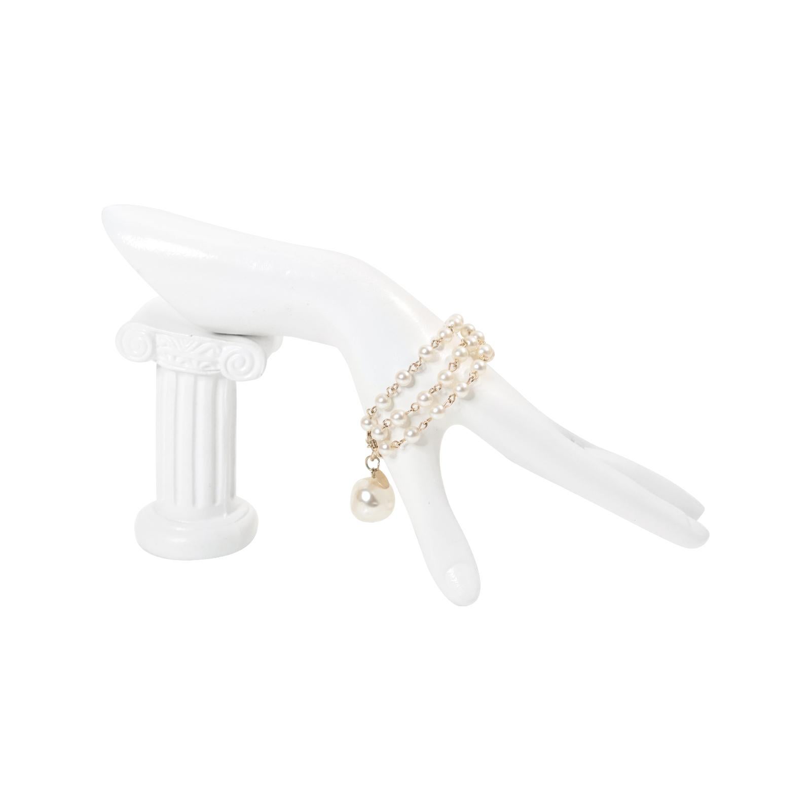 Vintage Three Row Faux Pearl Dangling Bracelet Circa 1980s 2