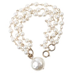 Vintage Three Row Faux Pearl Dangling Bracelet Circa 1980s