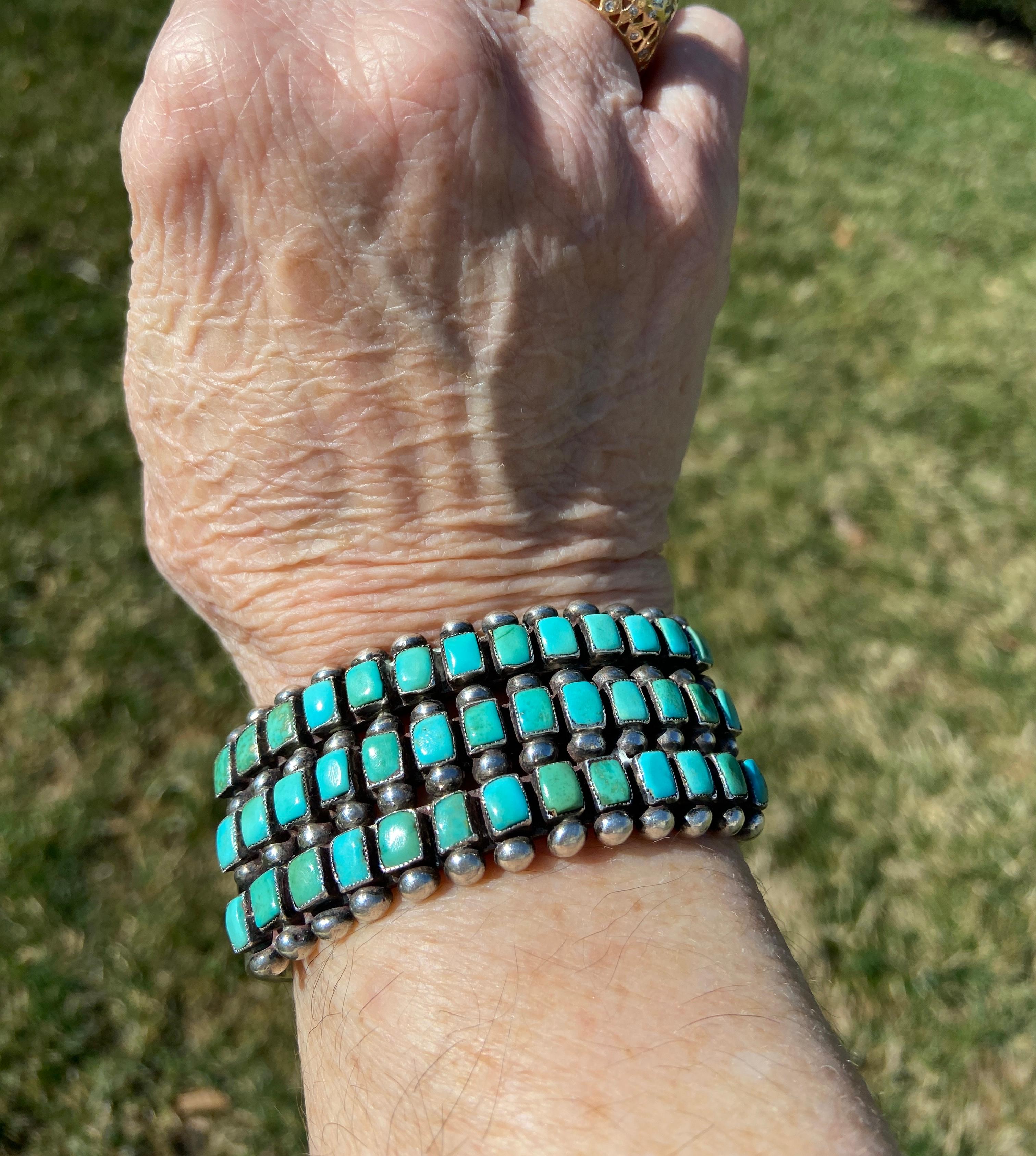 Bracciale vintage a tre file in argento e turchese in vendita 4