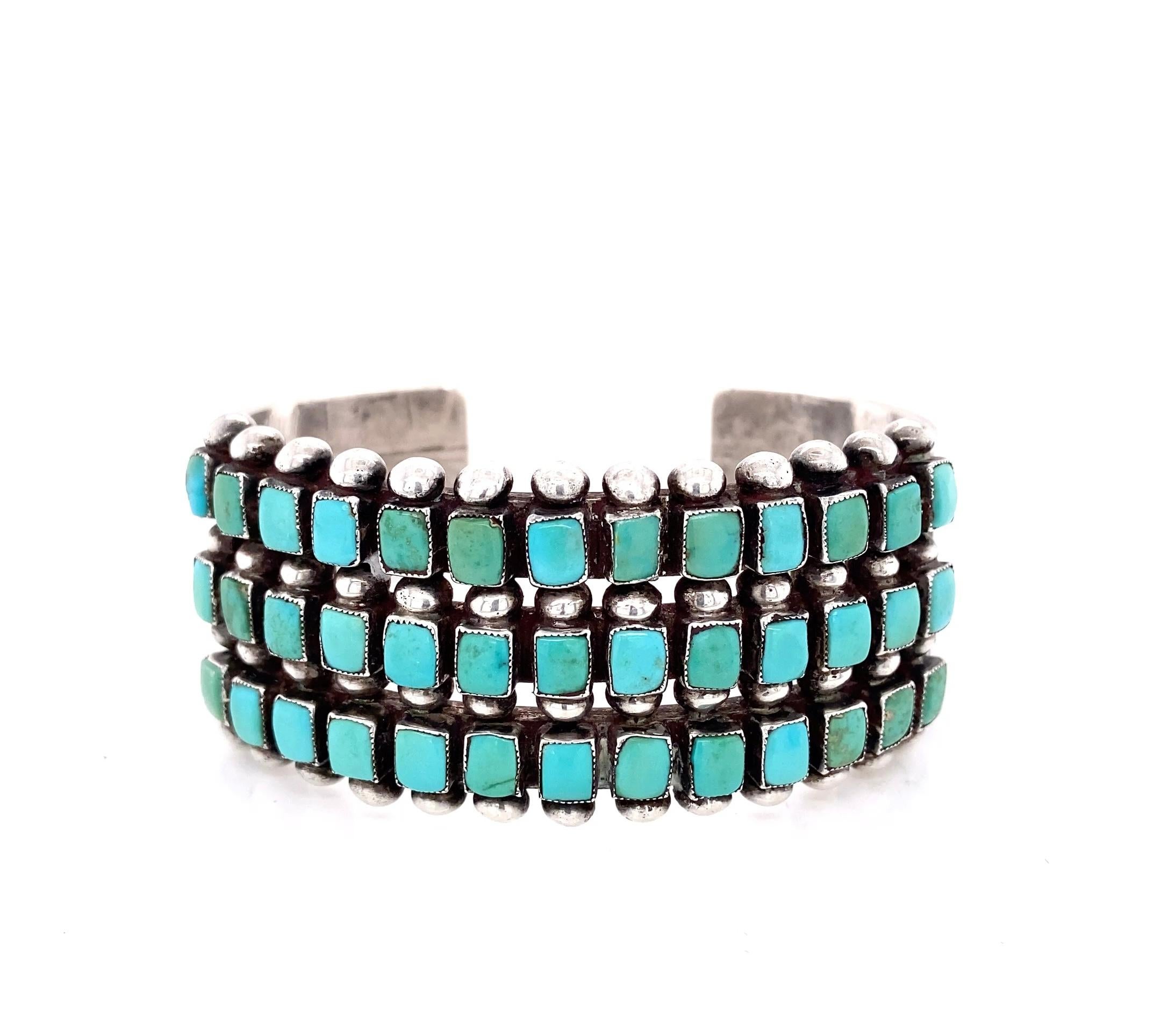 Bracciale vintage a tre file in argento e turchese in vendita 5