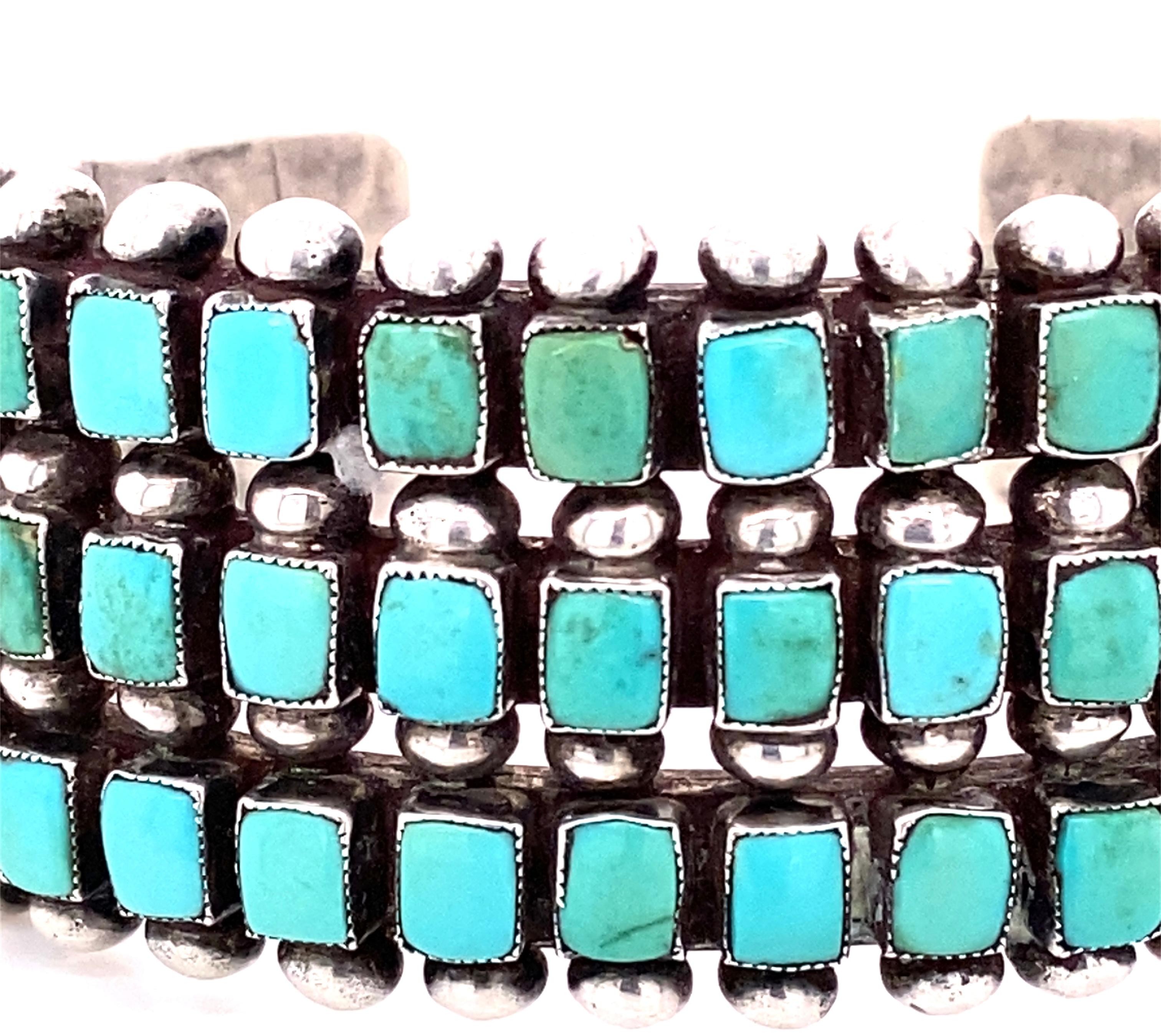 Nativo americano Bracciale vintage a tre file in argento e turchese in vendita