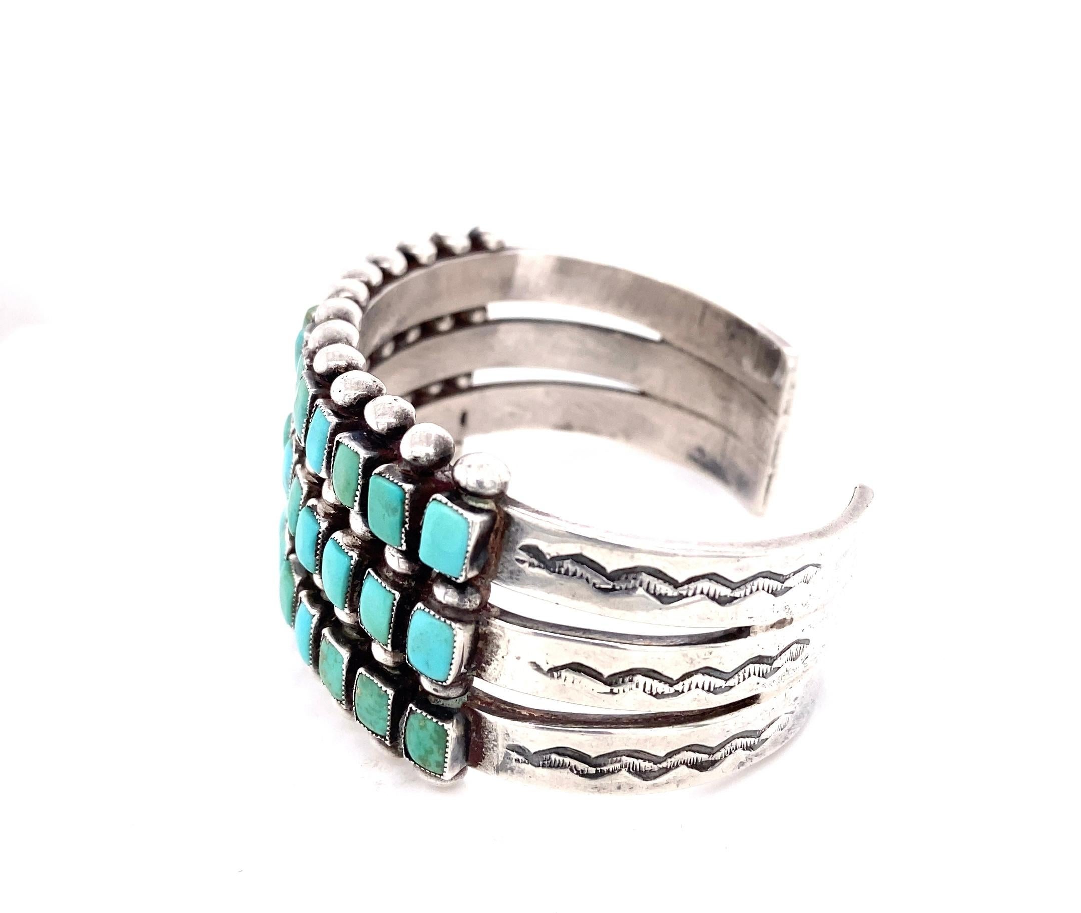 Bracciale vintage a tre file in argento e turchese In condizioni buone in vendita a Towson, MD