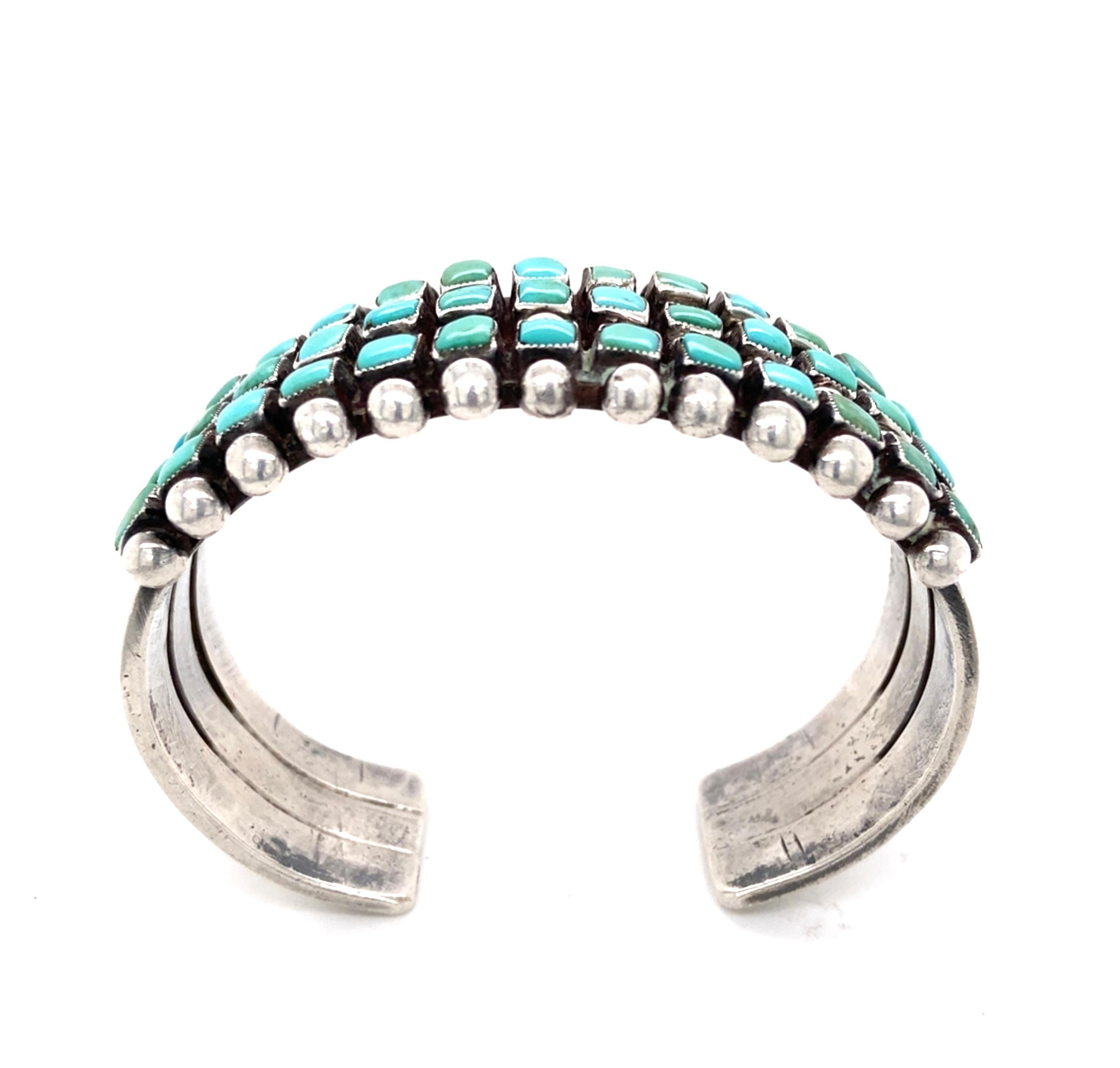 Bracciale vintage a tre file in argento e turchese in vendita 1