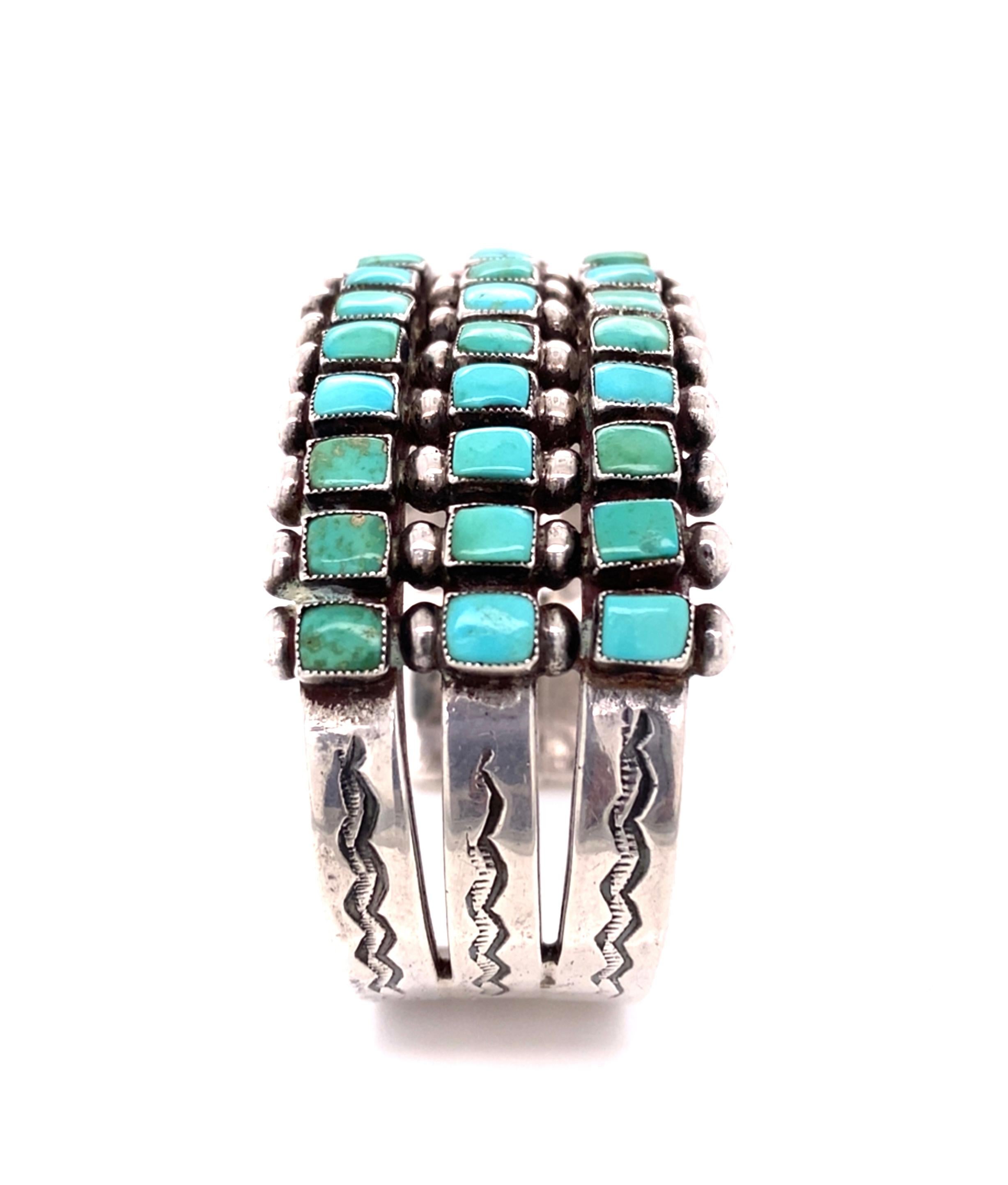 Bracciale vintage a tre file in argento e turchese in vendita 2