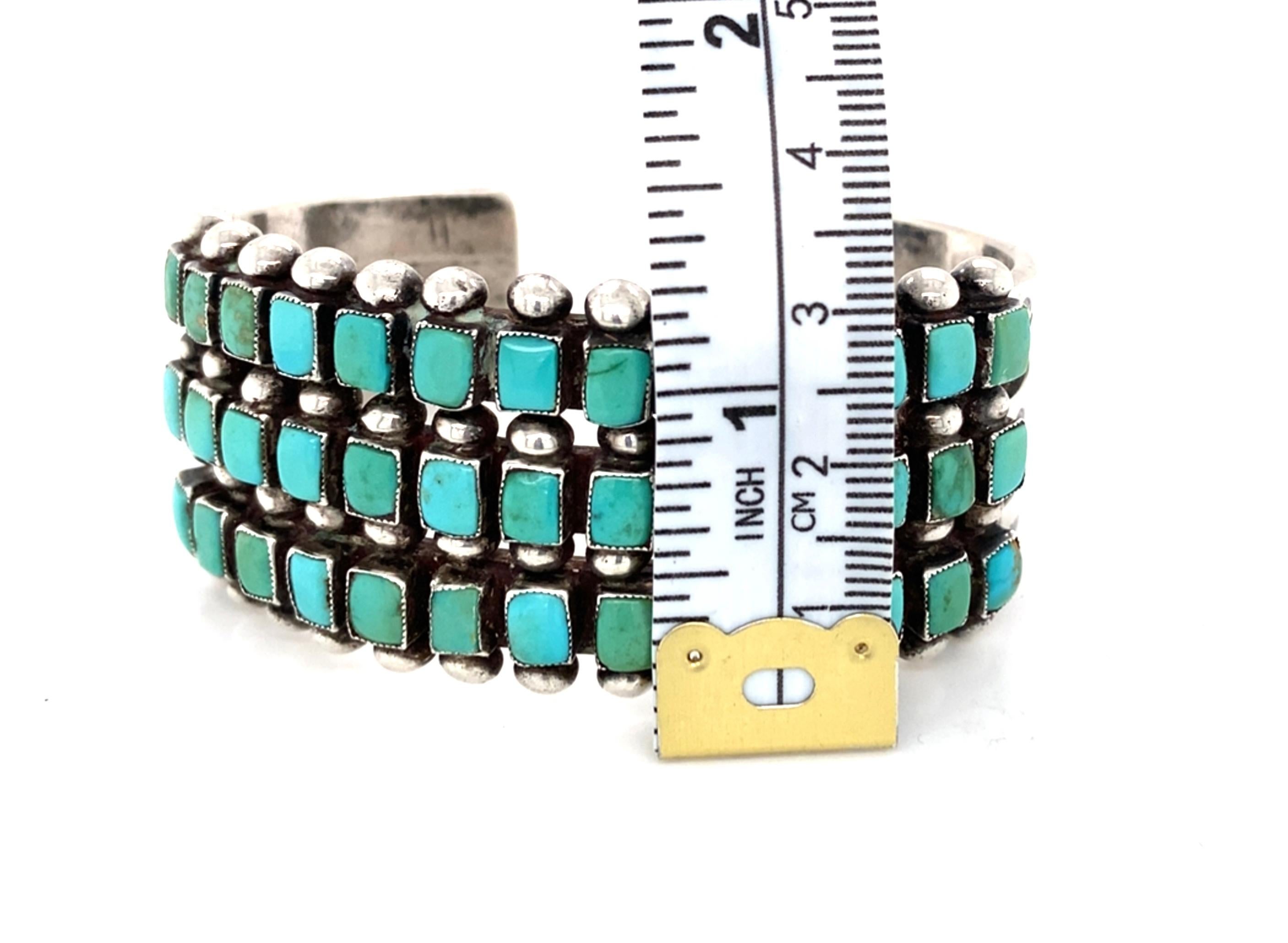 Bracciale vintage a tre file in argento e turchese in vendita 3