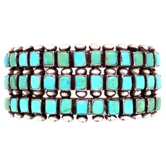 Bracciale vintage a tre file in argento e turchese