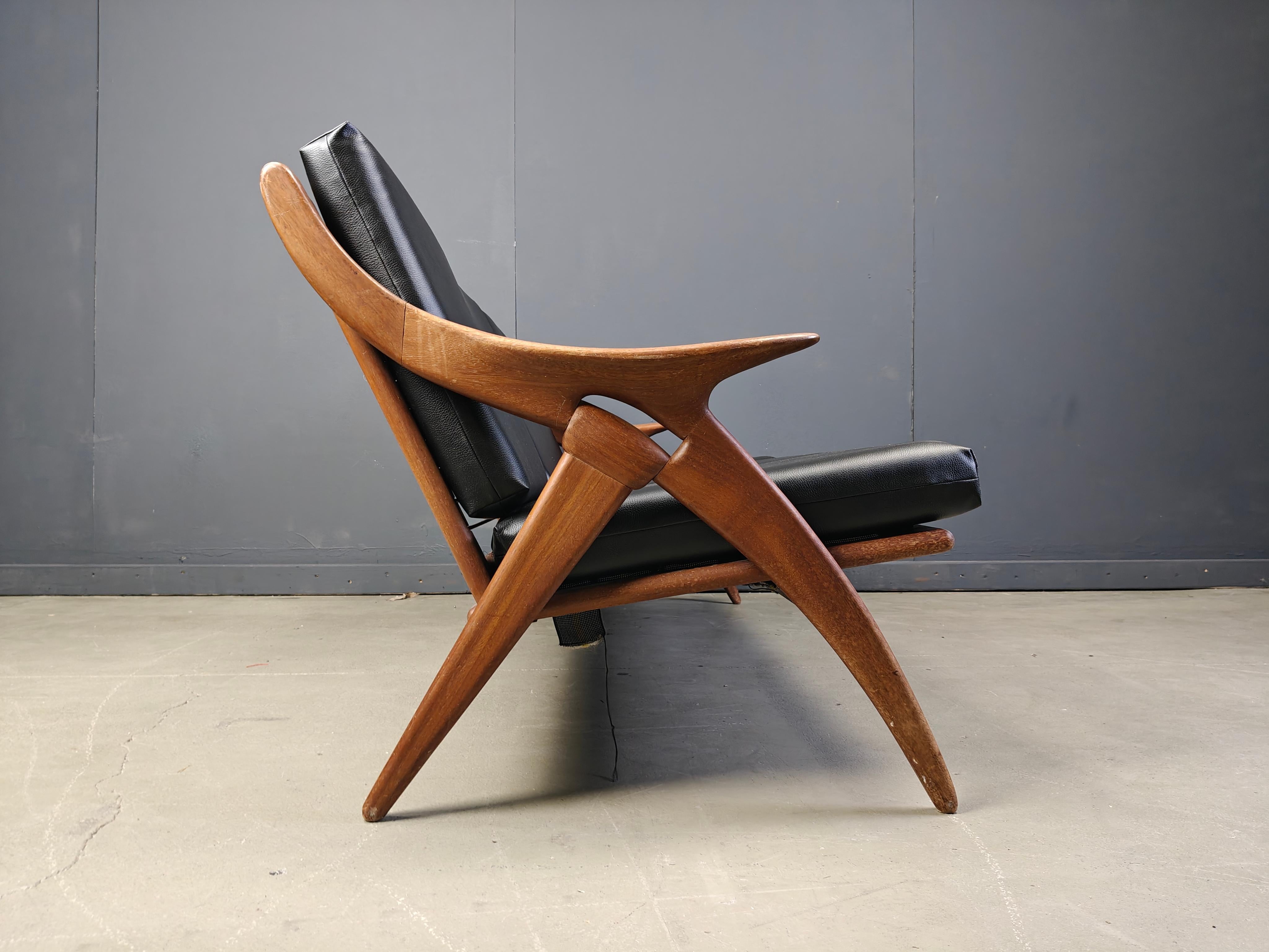 Teak Vintage three seater 'de knoop' sofa by de ster Gelderland, 1960s For Sale