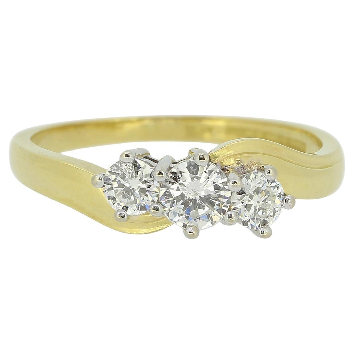 Vintage Three-Stone 0.50 Carat Diamond Twist Ring For Sale