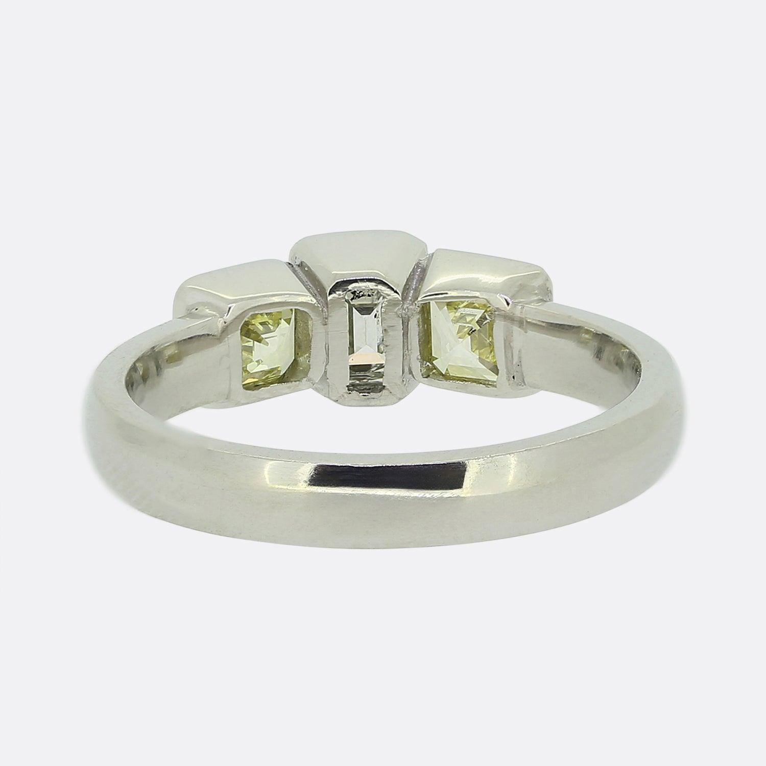 Women's or Men's Vintage Three-Stone Asscher Cut Diamond Ring For Sale