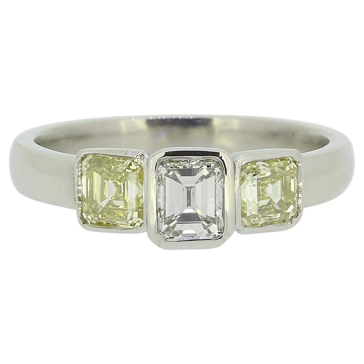 Vintage Three-Stone Asscher Cut Diamond Ring For Sale