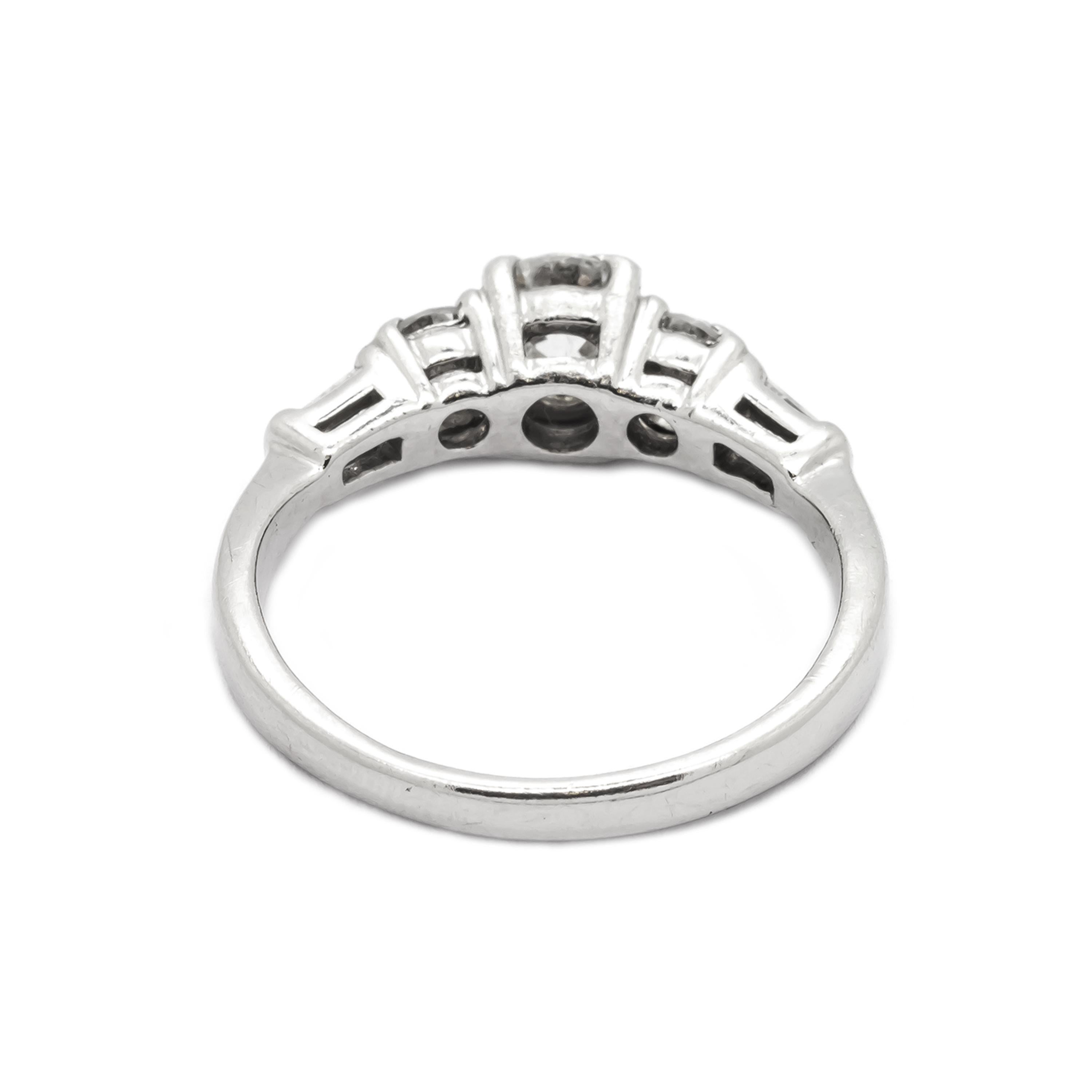 Brilliant Cut Vintage Three Stone Diamond and Platinum Ring, circa 1970 For Sale