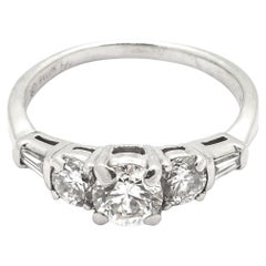 Vintage Three Stone Diamond and Platinum Ring, circa 1970