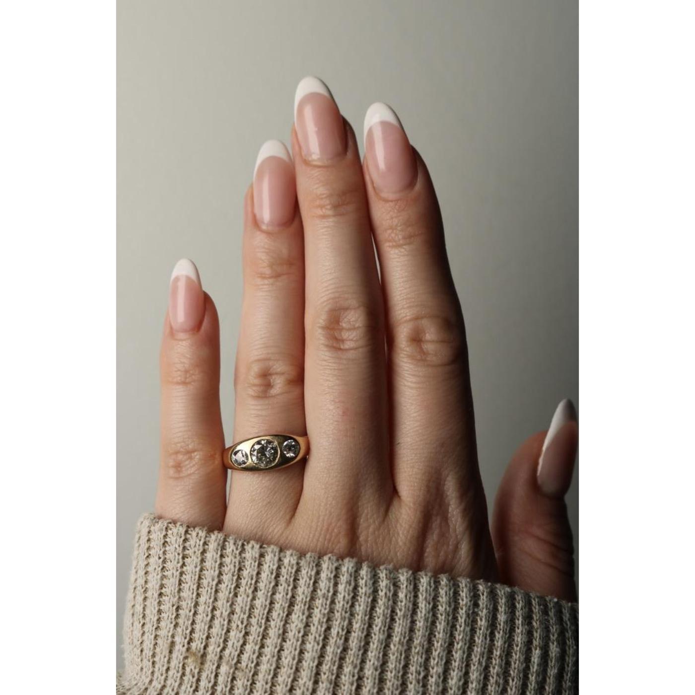 Victorian Vintage Three Stone Diamond Gypsy Ring 14K Yellow Gold ~1.15 Carats Total Sz 8.5