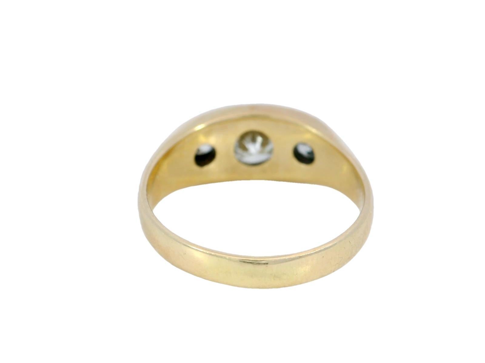 Old European Cut Vintage Three Stone Diamond Gypsy Ring 14K Yellow Gold ~1.15 Carats Total Sz 8.5