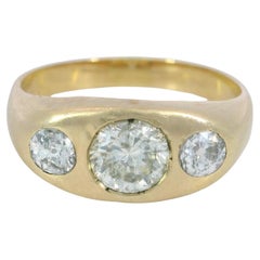 Vintage Three Stone Diamond Gypsy Ring 14K Yellow Gold ~1.15 Carats Total Sz 8.5